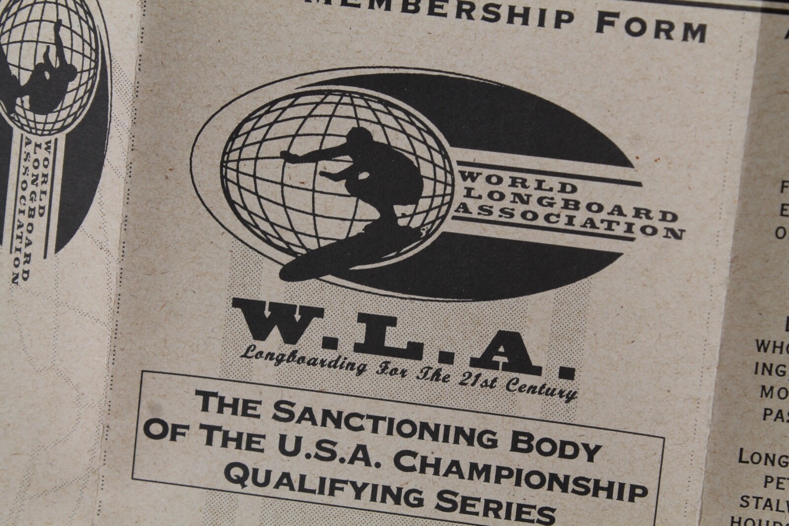 World Longboard Association WLA Vintage 1995 Surfing Original Application Form