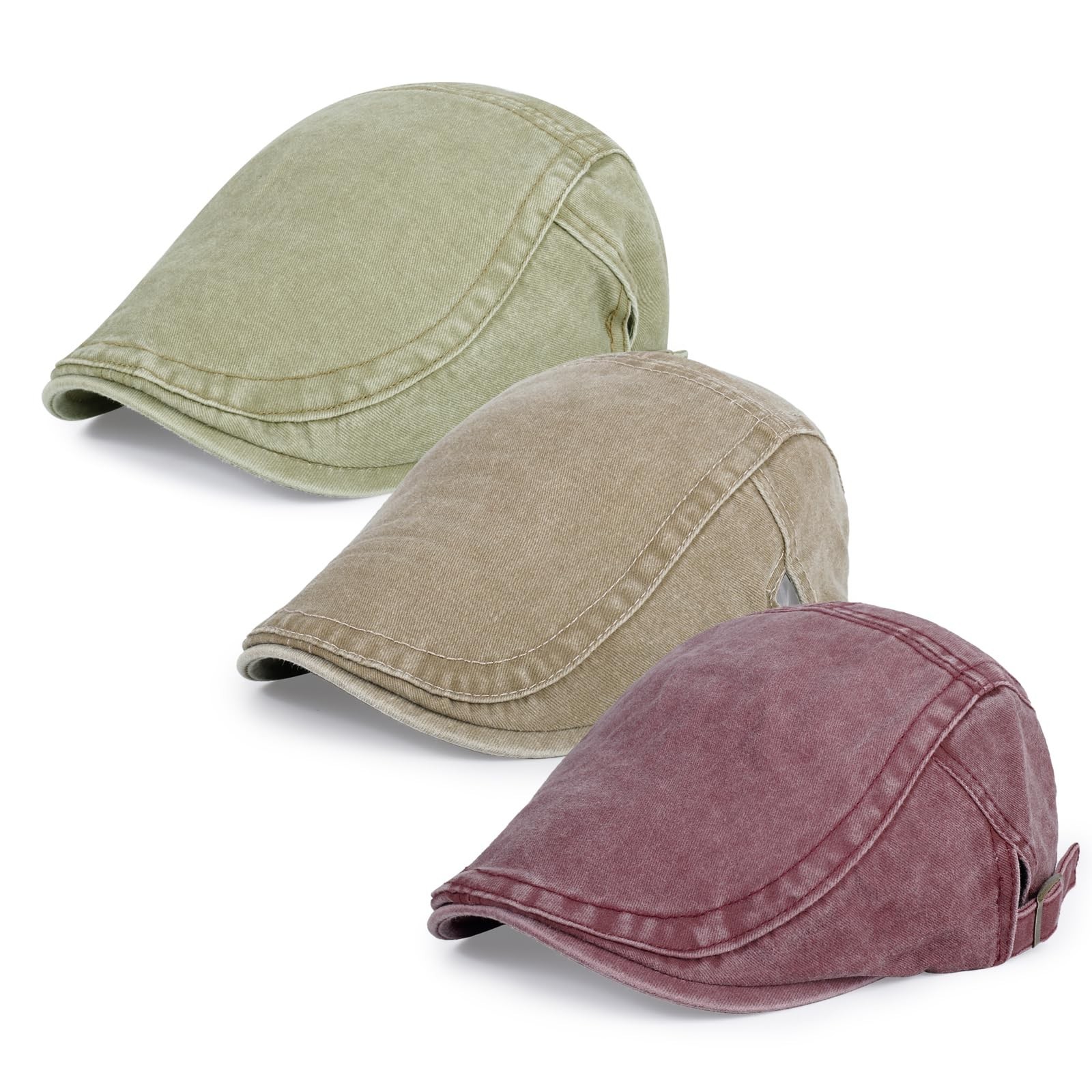 3Pcs Men’s Newsboy Caps Washing Cotton Cooling Lightweight Scally Cap for Men…