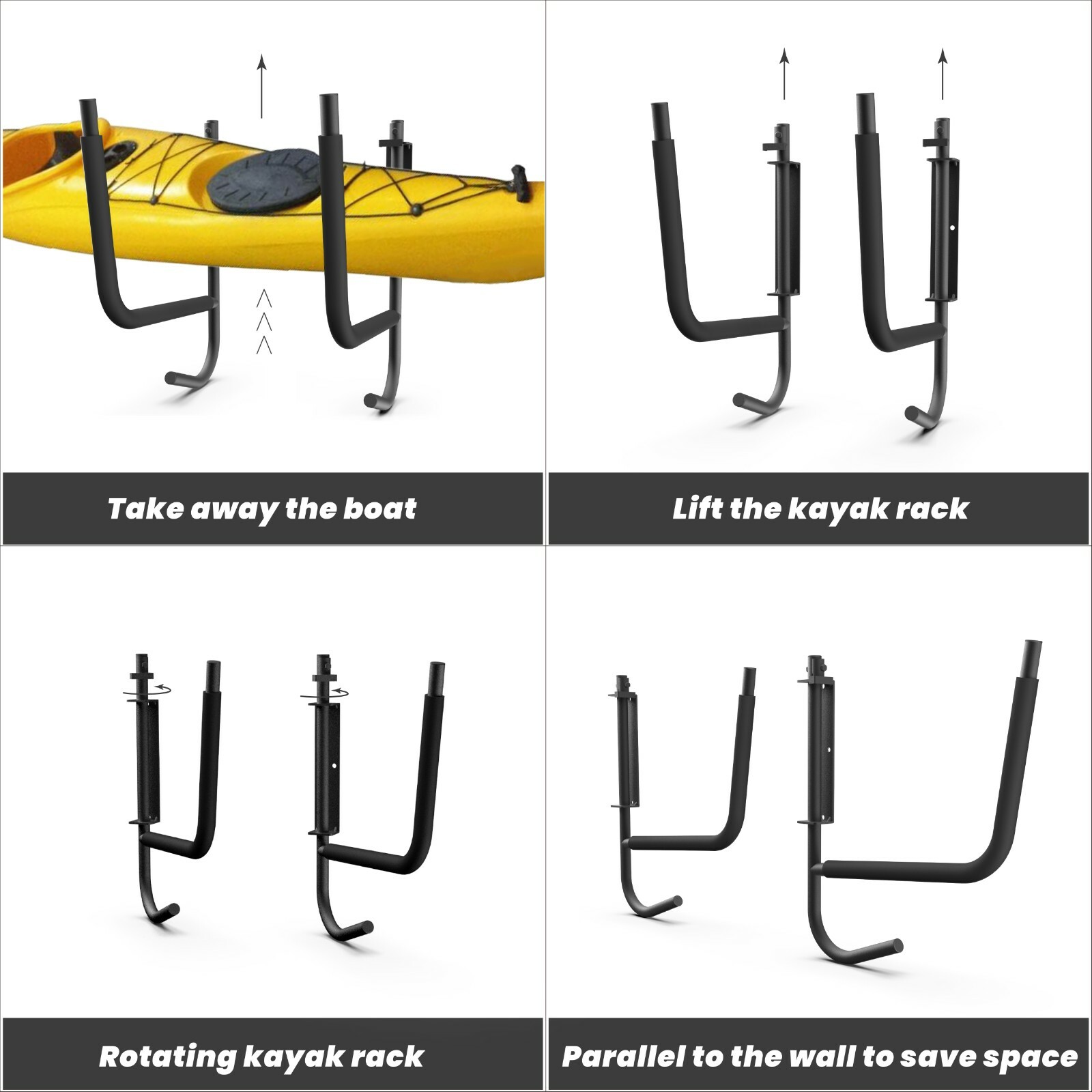 2 Pcs Folding Kayak Rack Wall Mount Ladder Surfboard Canoe Storage Hanger Hooks