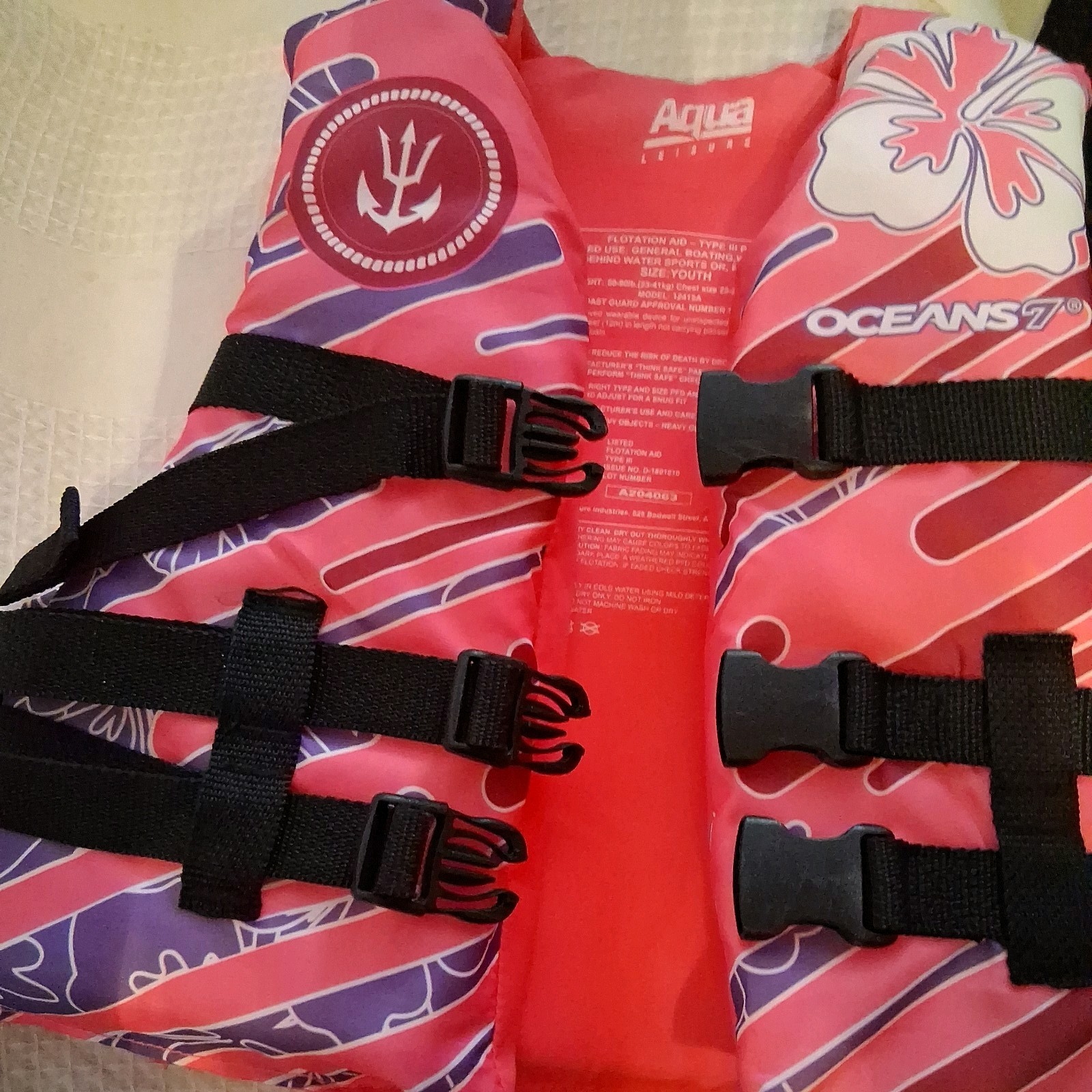 Aqua Leisure ~ Ocens7 ~ Youth Flotation Aid Vest ~ Pink ~ model 12415A