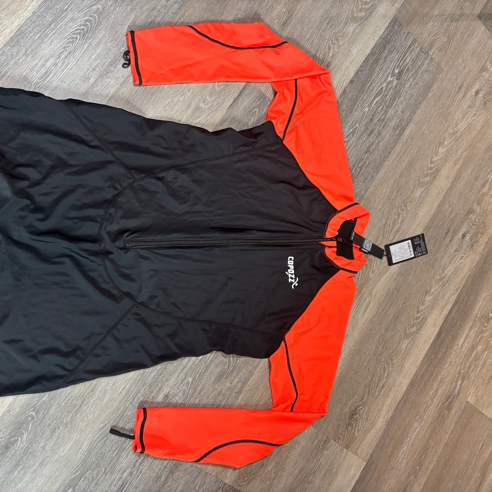 Copozz Full Body Rash Guard Wetsuit 3XL Black Neon Orange Long Sleeve Stirrup