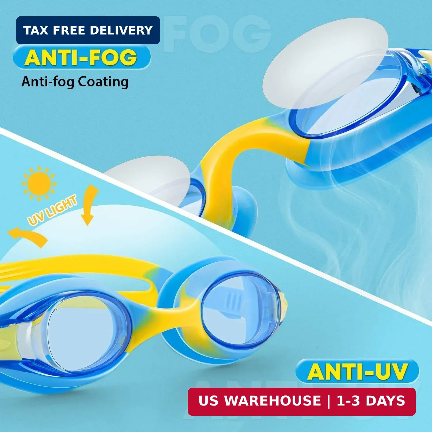 Generic Portzon Unisex-Child Swim Goggles, Anti Fog No Leaking Clear Vision Wate