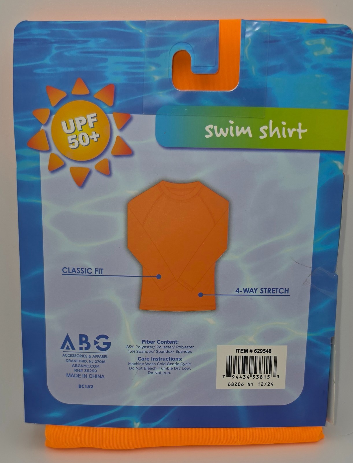 ABG Swim Shirt Youth- Neon Orange UPF 50+ Long Sleeve Rash Guard UV, Choose Size