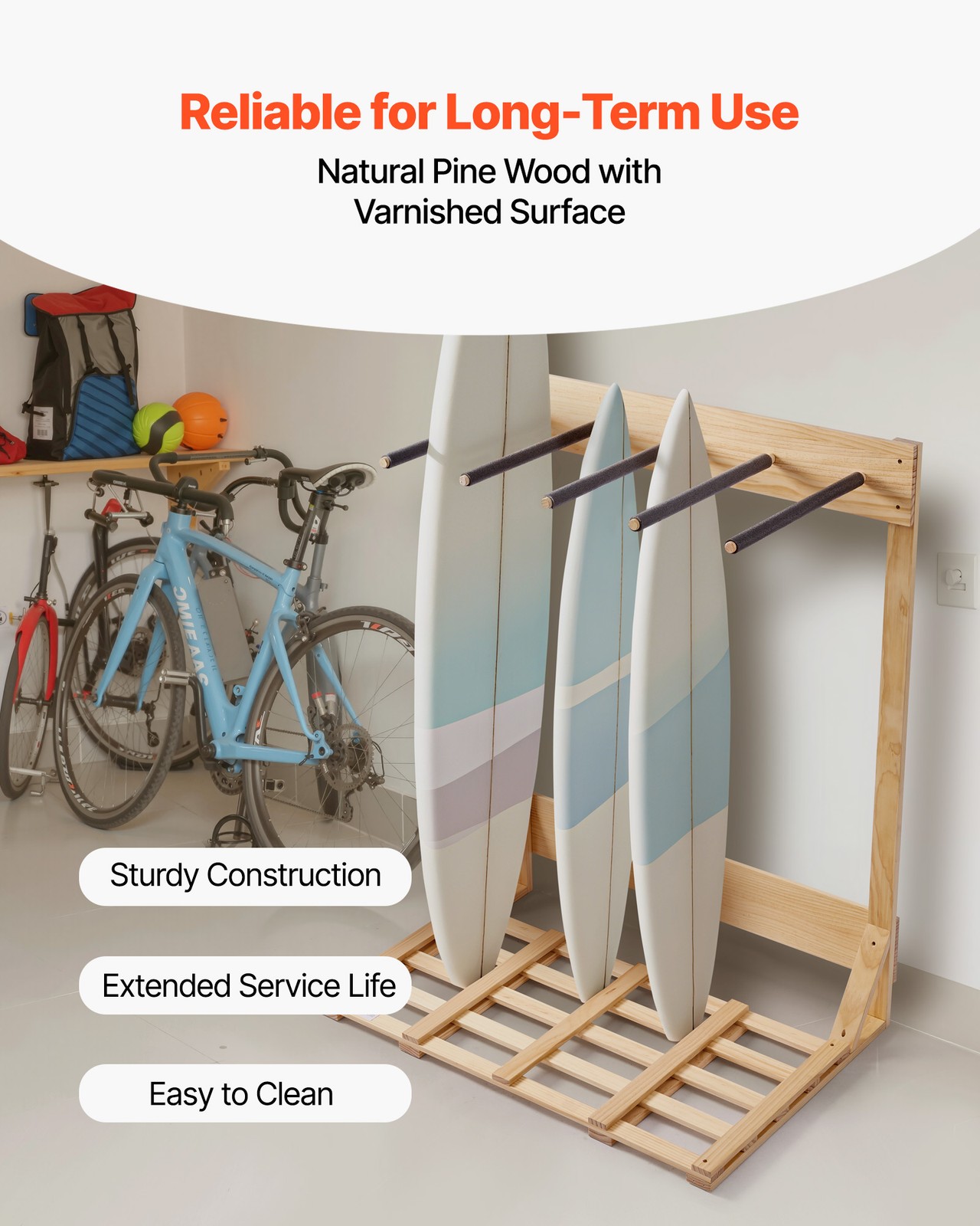 VEVOR Vertical Surfboard Stand 4 Tiers Wood Surfboard Rack for Storage & Display