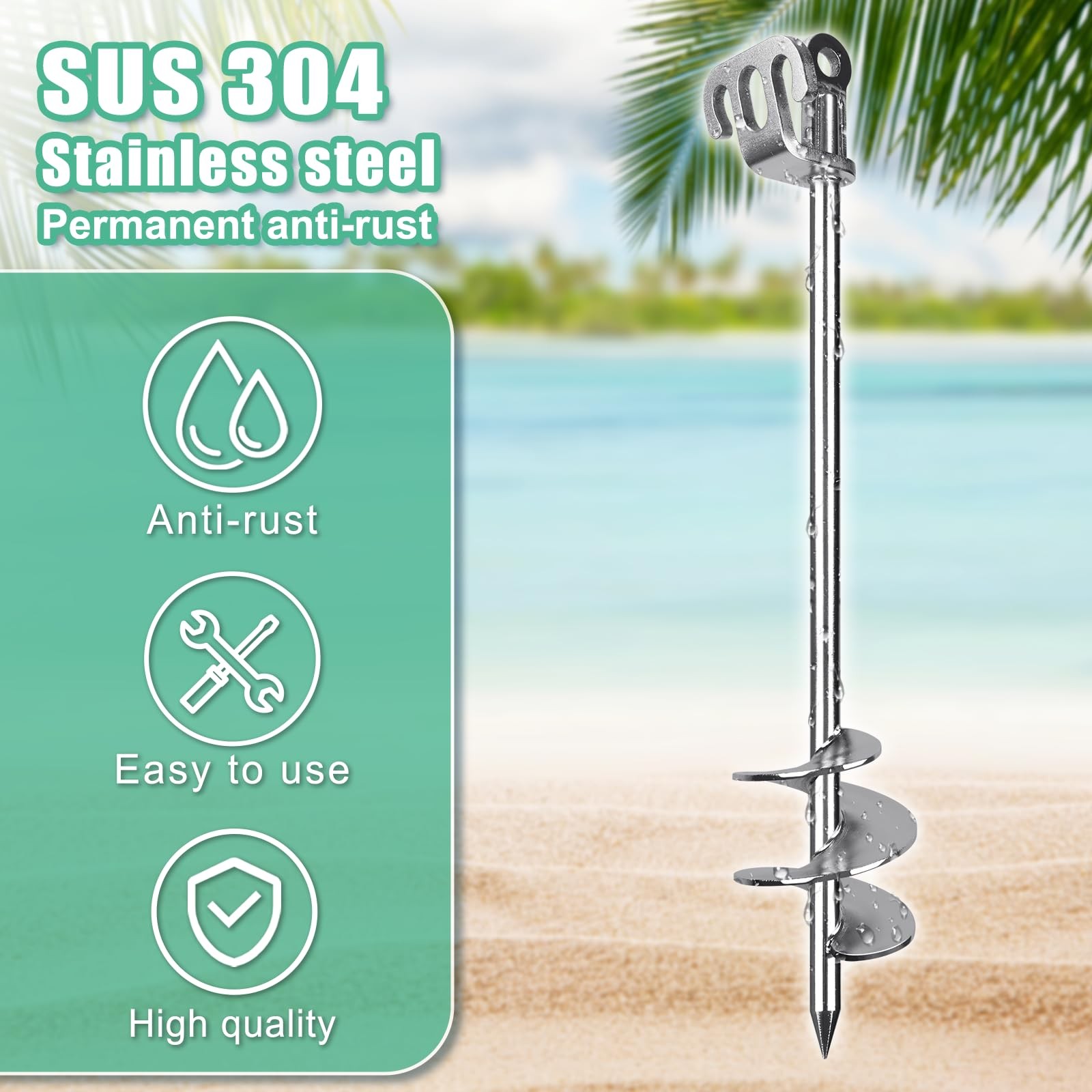 Dolibest 304 Stainless Steel Boat Sand Anchor, 26″ Fully Welded Screw-in Sand…