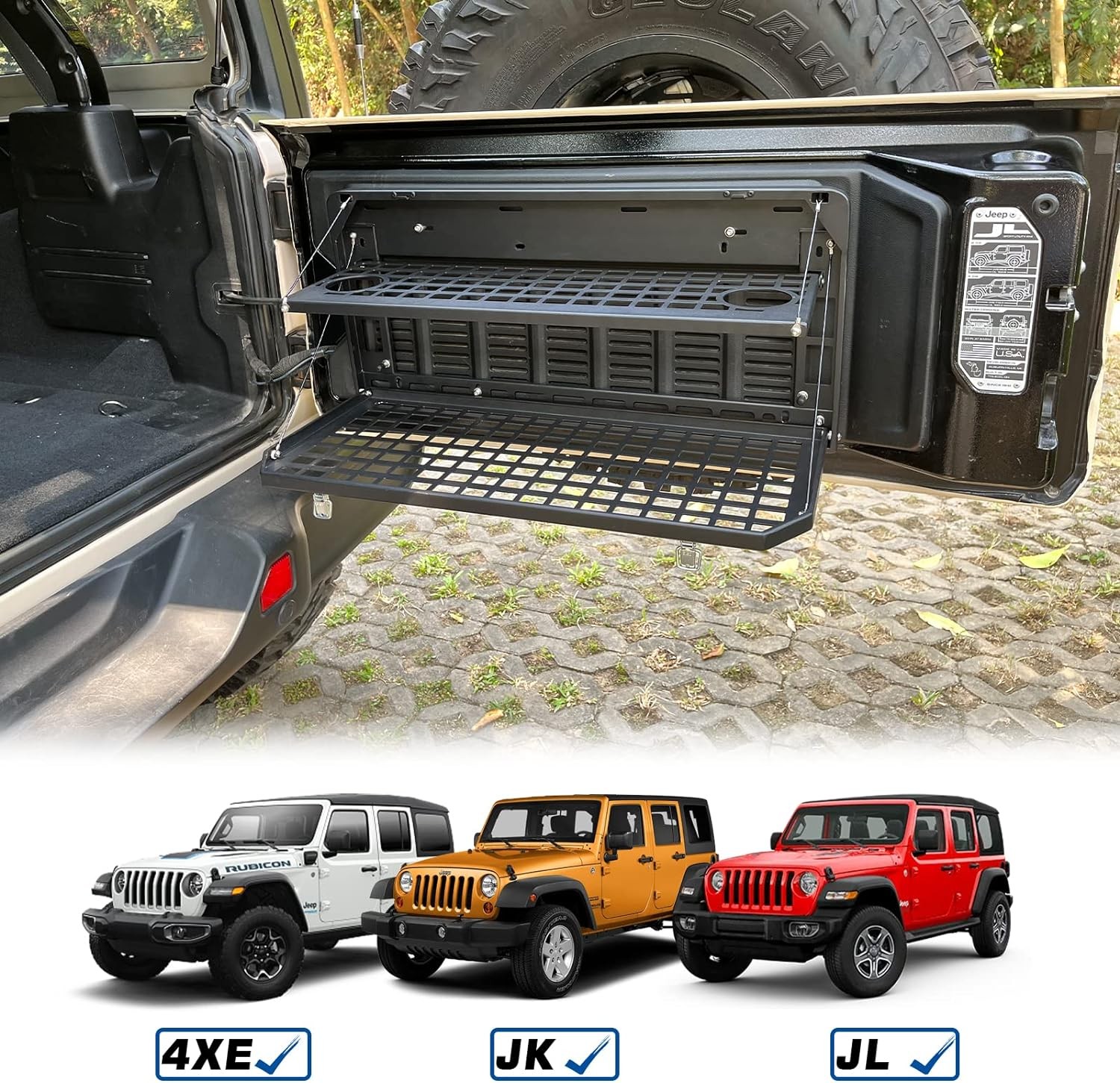 Tailgate Table for Jeep Wrangler JK JL, Folding 2-Tier Cargo Rack Molle Panel