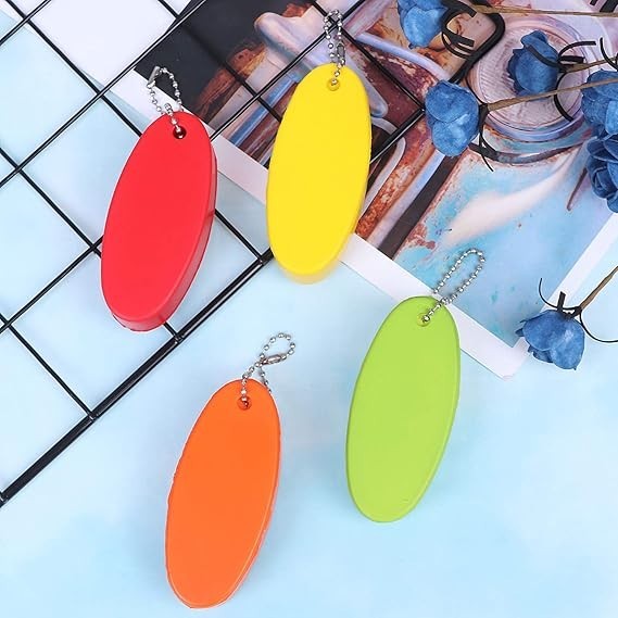 LOCOLO 8Pcs Oval Foam Floating Keychain, 4 Colors – Red, Green, Yellow, Orange –