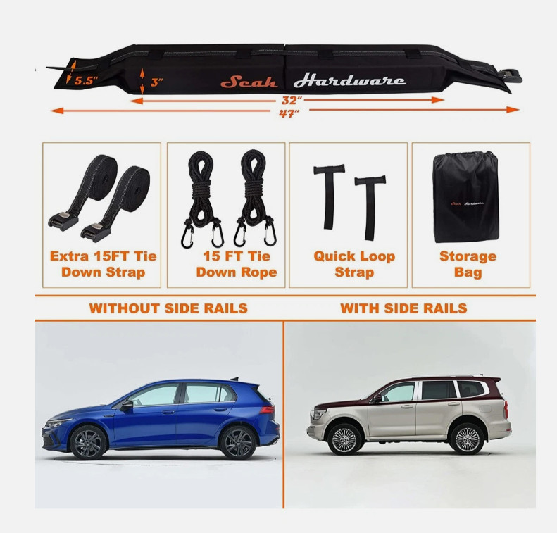 SEAH HARDWARE Universal Soft Roof Rack Pads for Kayak Surfboard, Snowboard Etc