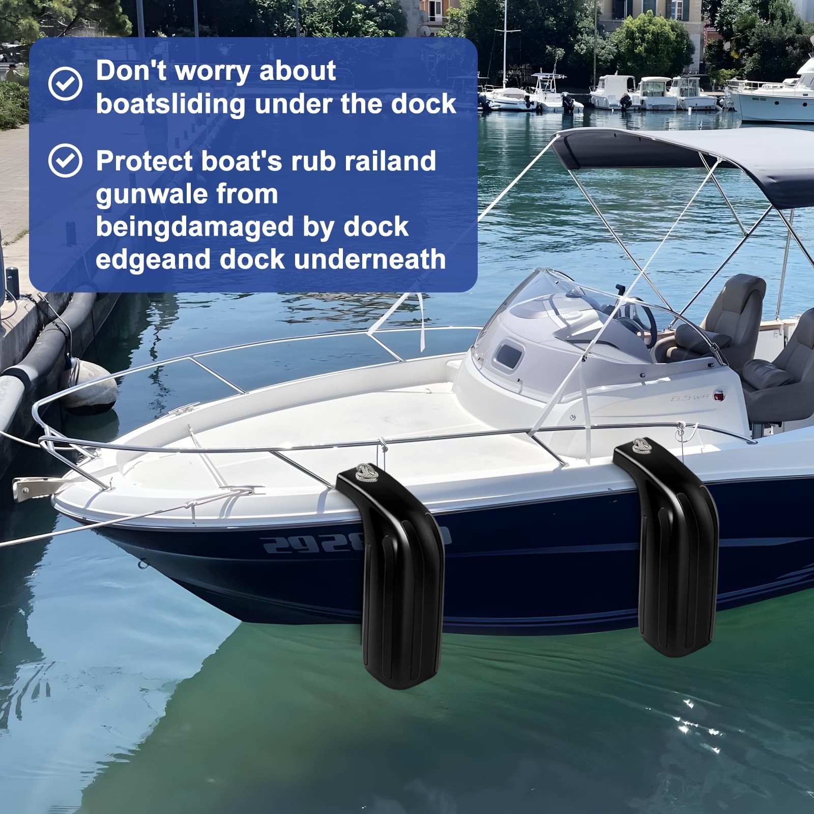 Boat Fender Bumpers for Docking, Low Freeboard 2 Pack-Black