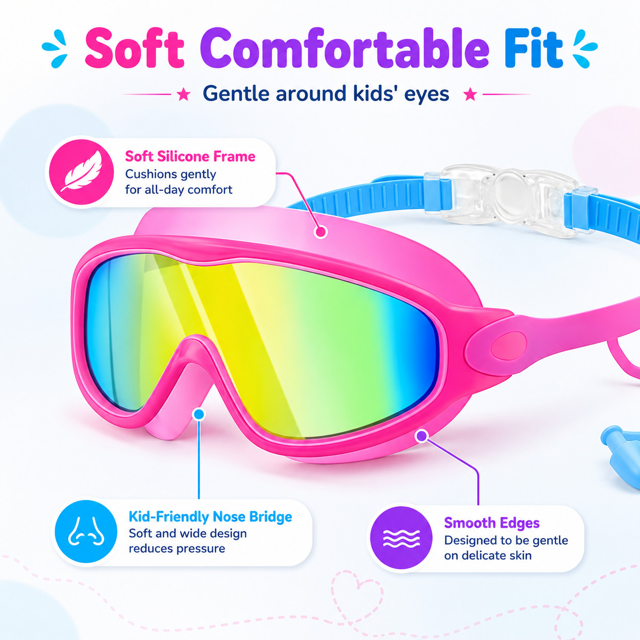 4 Pack Children’s Swimming Goggles,With Nose Clip & Earplug,3-14 Years Boy/Girl