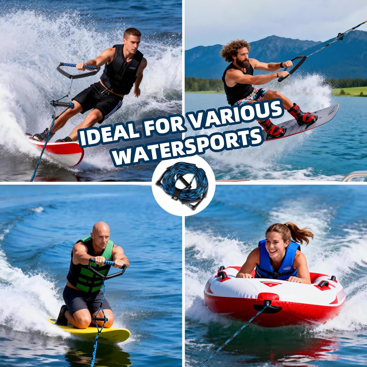 75FT Wakeboard Rope and Handle, 4 Sections Adjustable Water Ski Ropes for Water