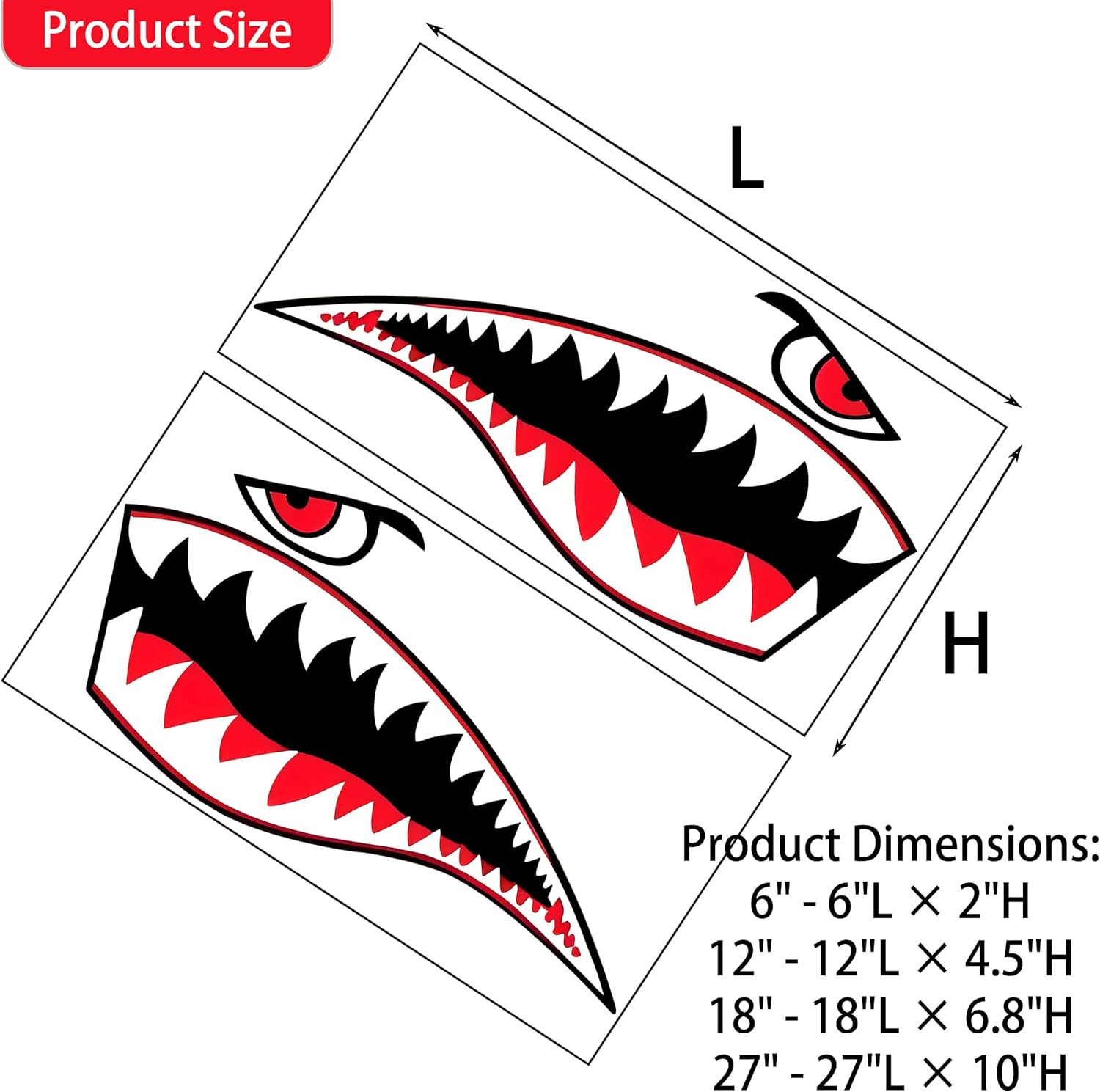 Shark Teeth Sticker， Waterproof PVC Flying Tiger Shark Mouth Decal for Kayak, Ca