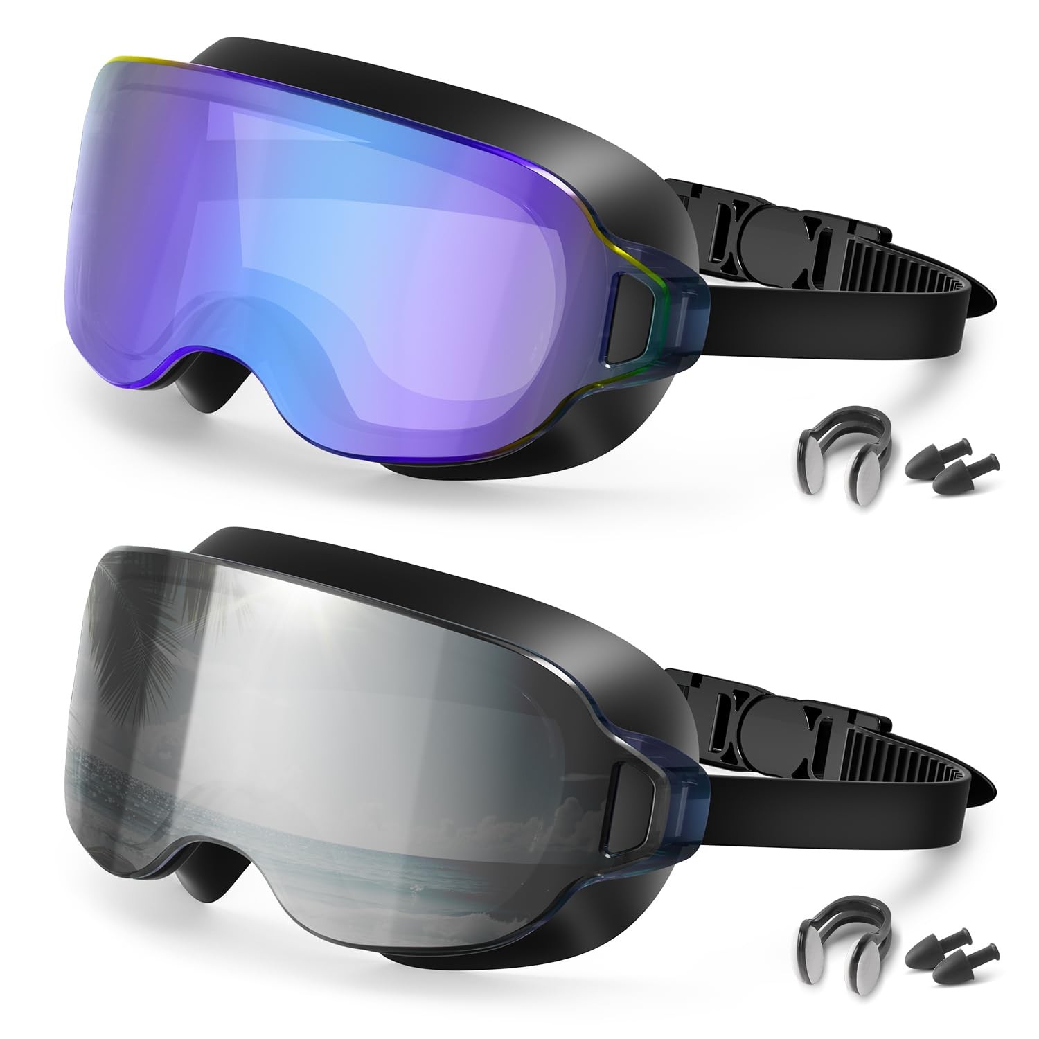 Aegend 2 Pack Swim One Size, Black/Purple Plated + Black/Silver