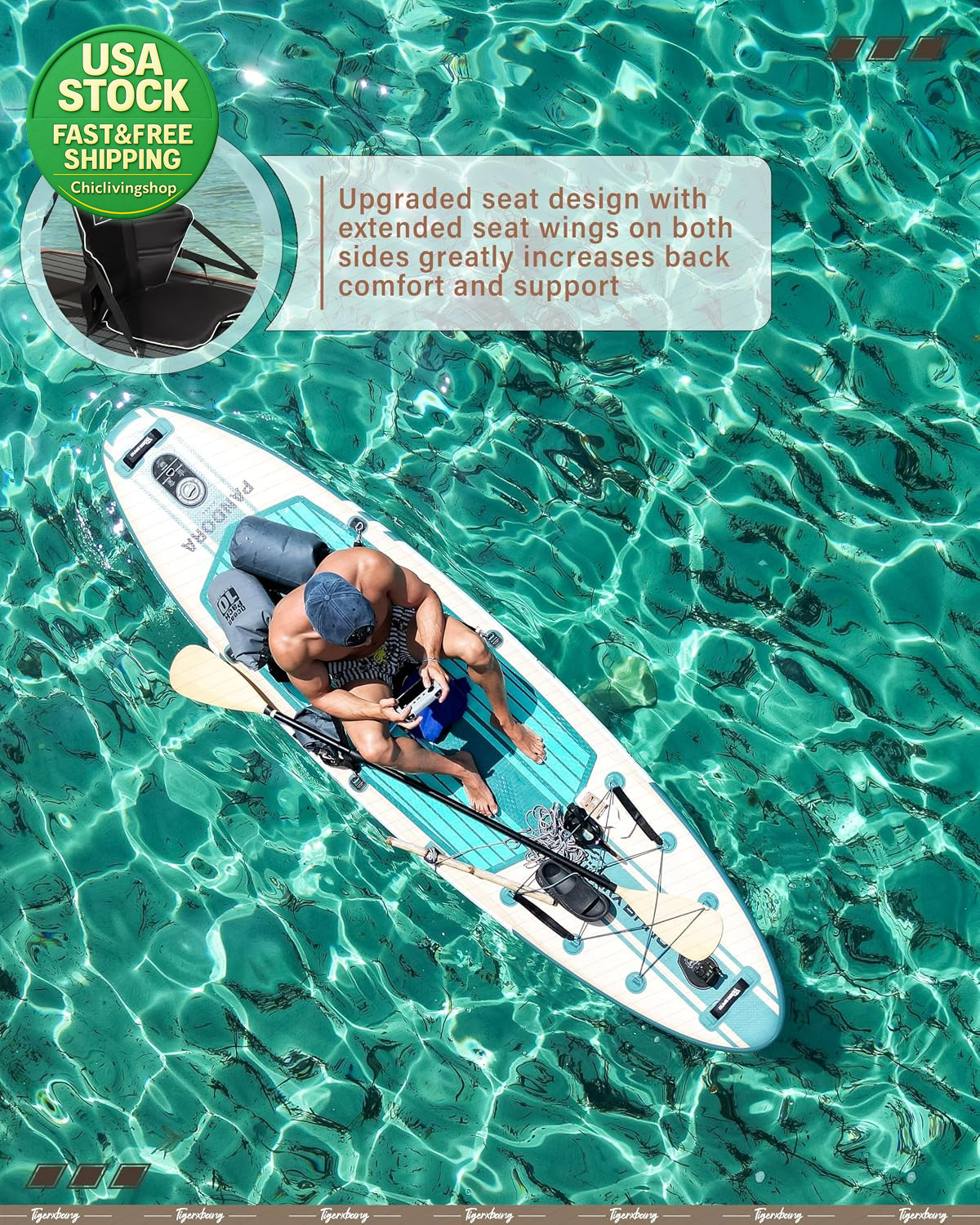 Inflatable Stand up Paddle Board 10.8Ft Wide SUP Kayak Kit Verdigris Green
