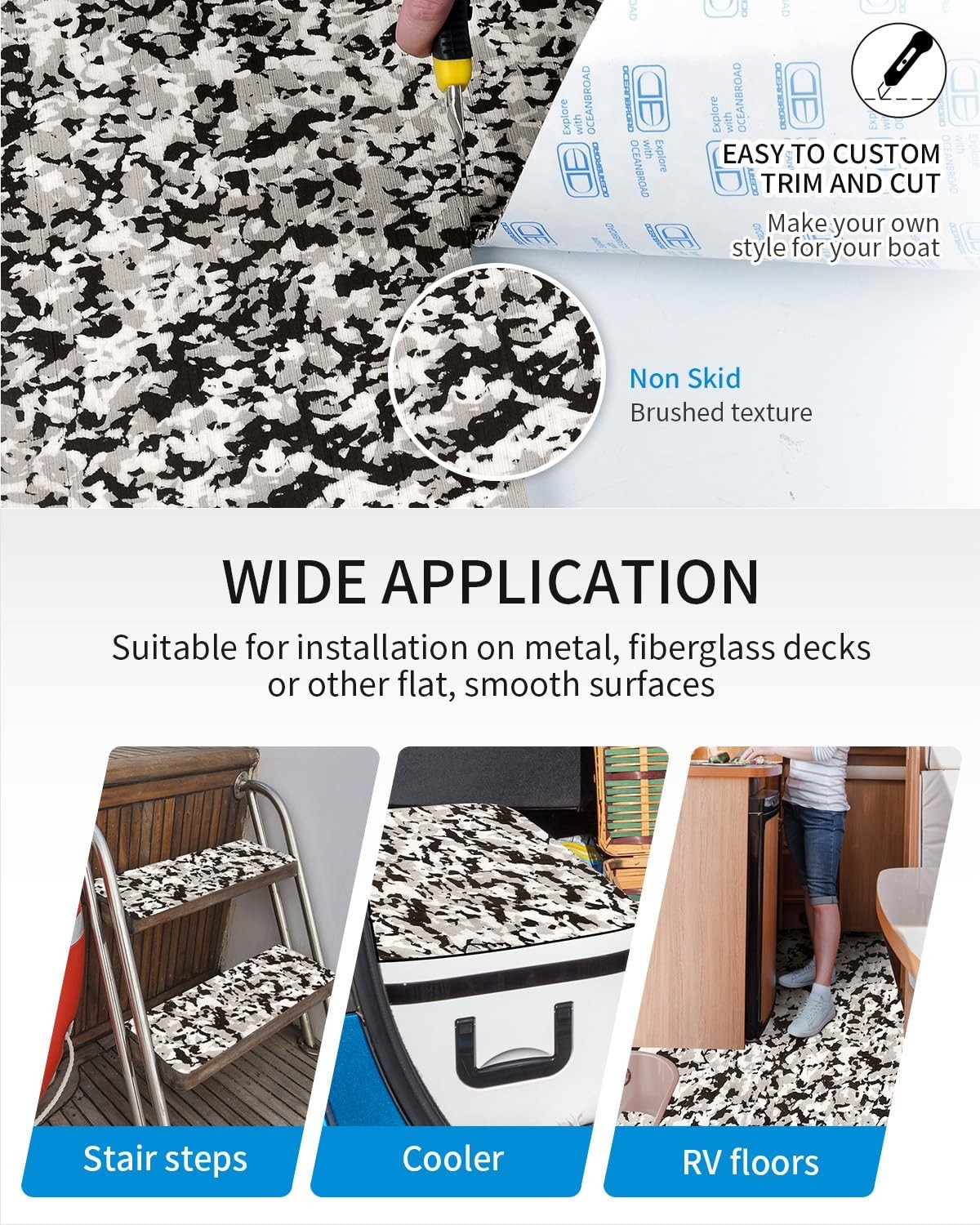 Self-Adhesive EVA Foam Non-Slip Marine Decking Mat for Boats, RVs, Kayaks & SUPs