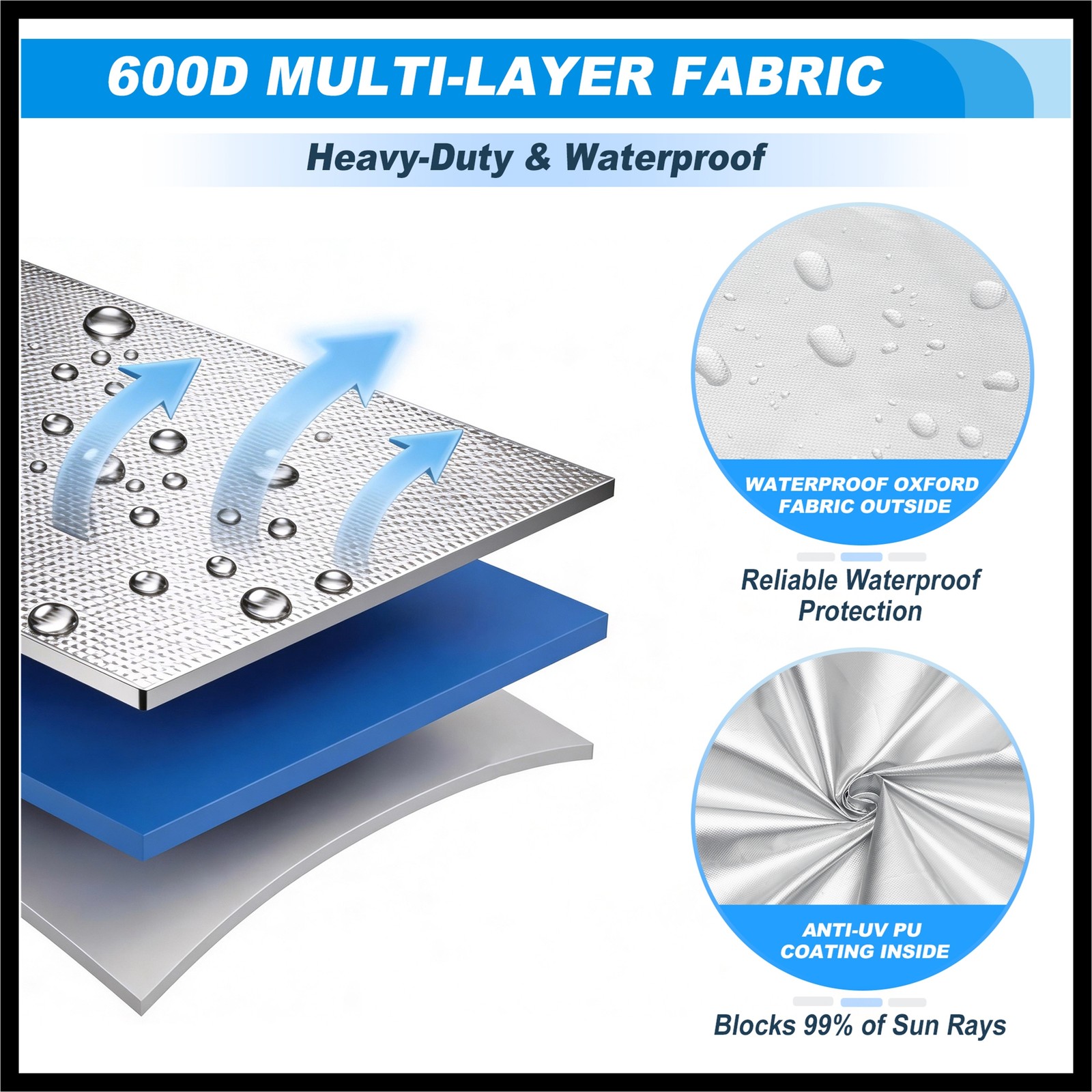 Heavy Duty Kayak Cover Waterproof UV Protection Fit for 10.8ft-12ft Silver Tone
