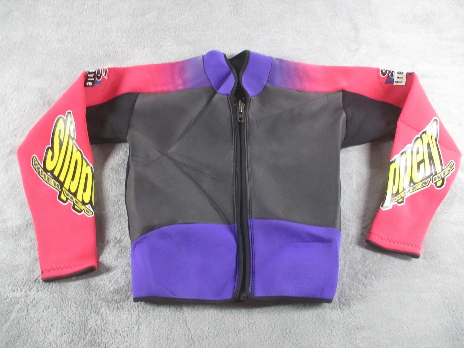 Vintage Slippery When Wet Wetsuit Top XL Womens Black Purple Pink Zip Jacket