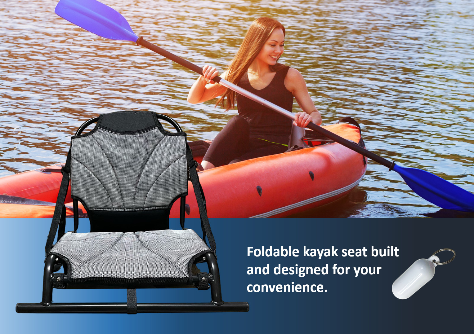 Pactrade Marine Foldable Lightweight Kayak Seat, (black straps, gray textilene)