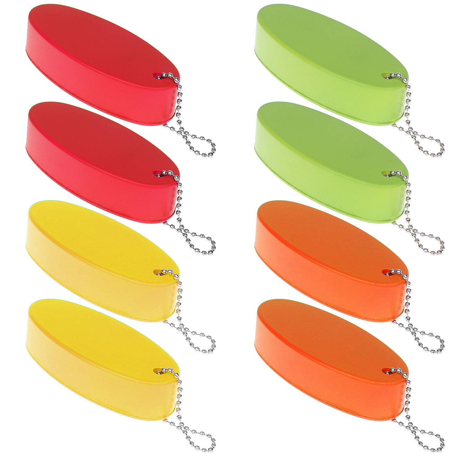 LOCOLO 8Pcs Oval Foam Floating Keychain, 4 Colors – Red, Green, Yellow, Orange –