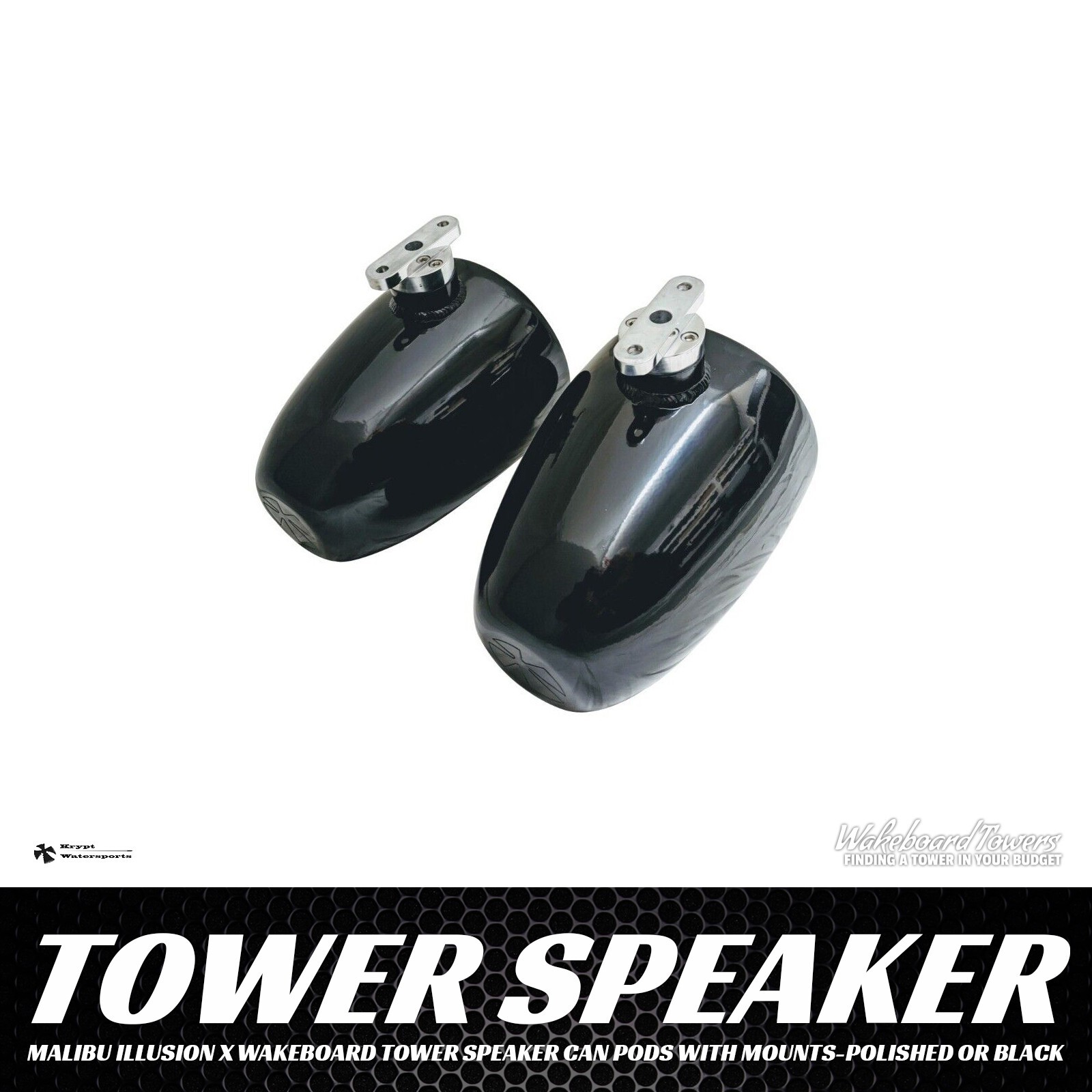 Malibu Illusion X Wakeboard Tower Speaker Can Pods With Mounts-Polished or Black