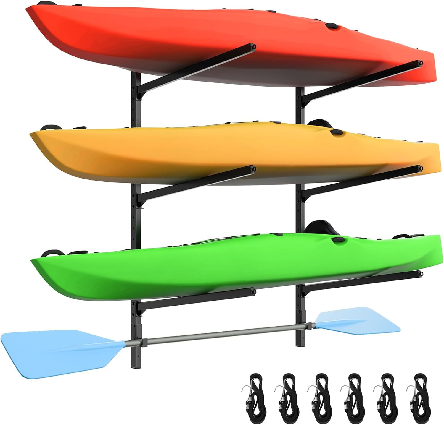 Adjustable 3-Tier Kayak Wall Mount Rack – Holds 300 lbs for Indoor/Outdoor Use