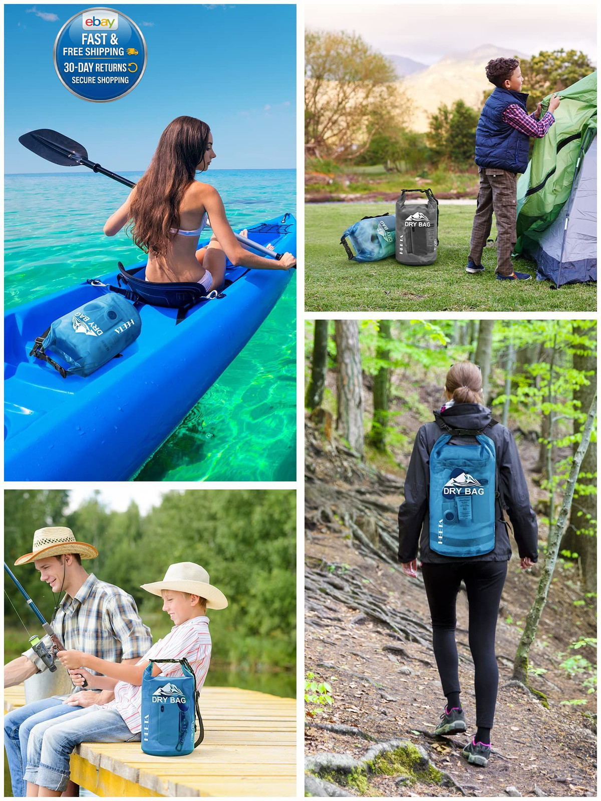 Dry Bag Waterproof for Women Men, Roll Top Lightweight 5L, Blue