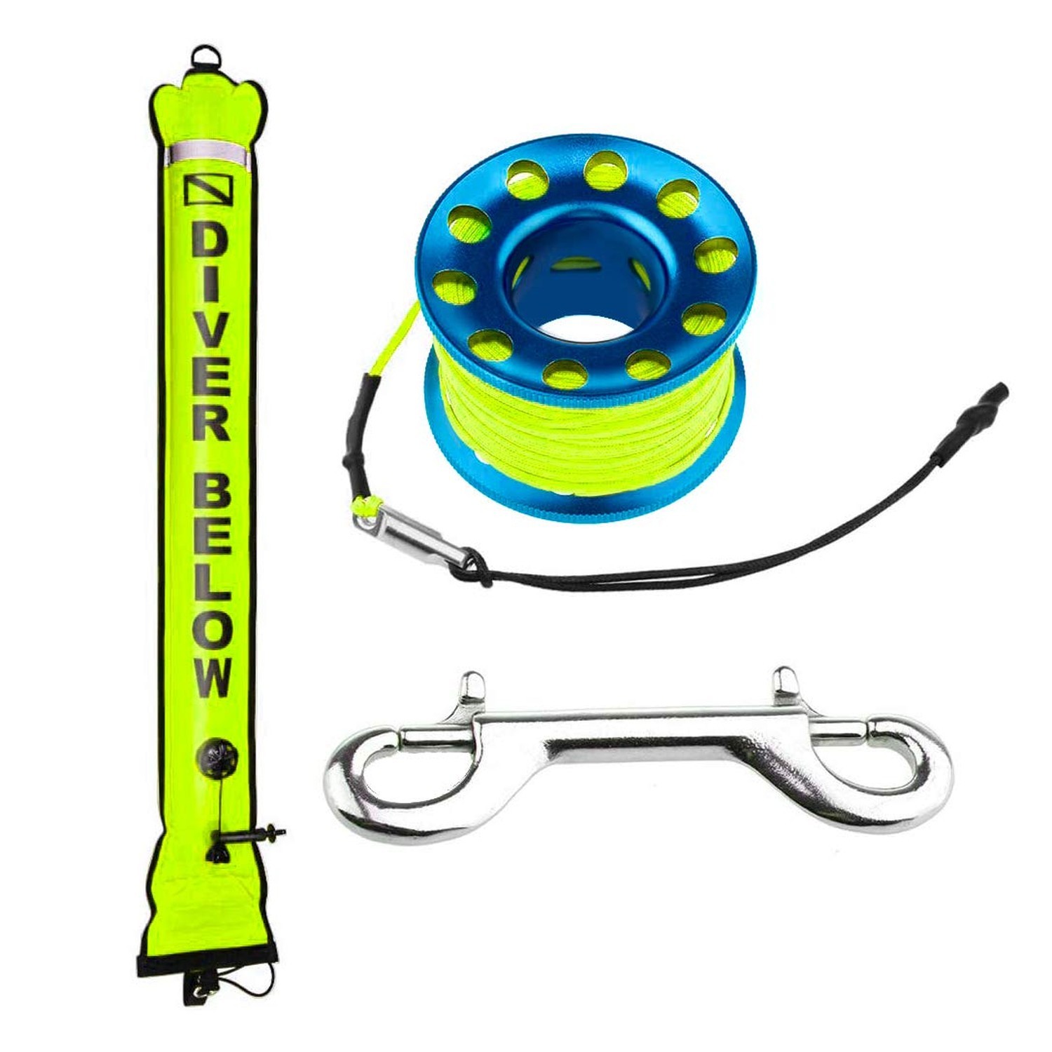 4ft Yellow Scuba Diving SMB, Open Bottom Surface Marker Buoy with Safety Saus…