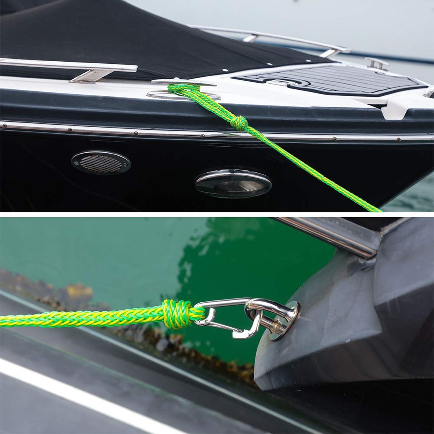 Kayak Tow Rope with Clip, Boat Dock Line with 316 Stainless Steel Hook – H