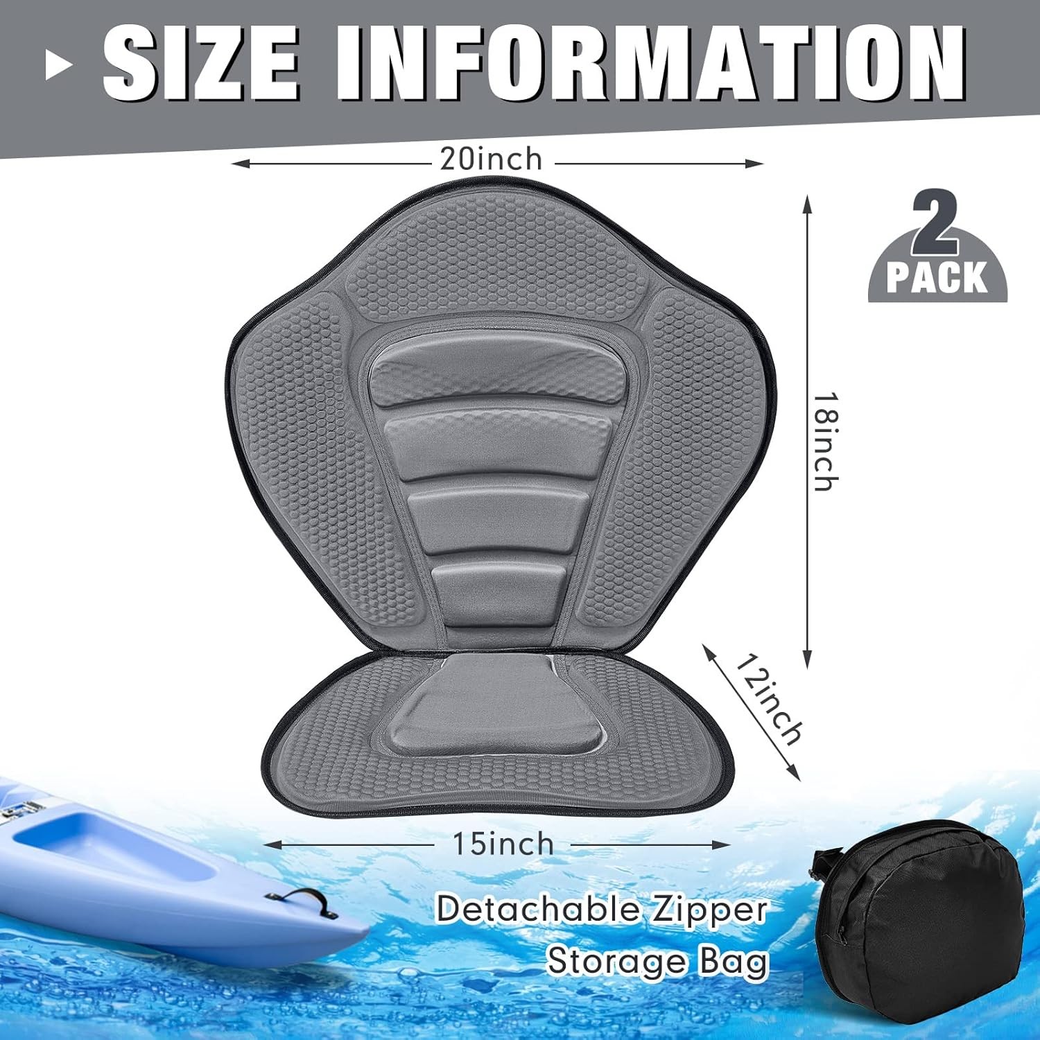 2 Pack Kayak Seats with Back Support Adjustable Sit on Top Padded Boat Seat with