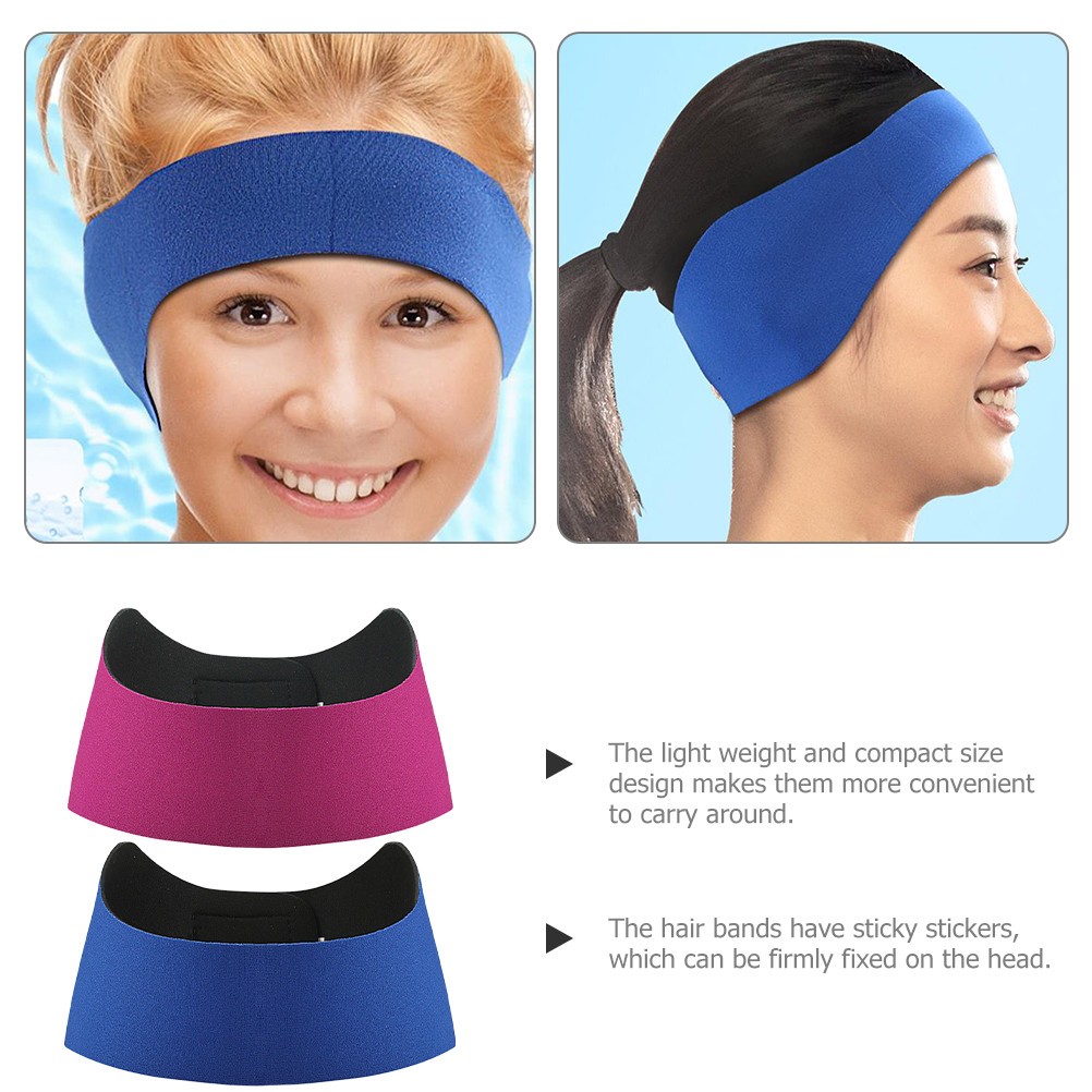 2Pcs Reusable Swim Ear Headbands with Hook and Loop for Bathing and Swimming