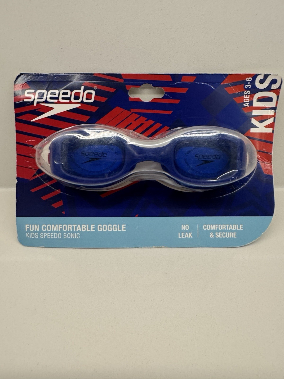 Speedo Kids’ Sonic Swim Goggles Age 3-6 blue red new sealed no leak water sport