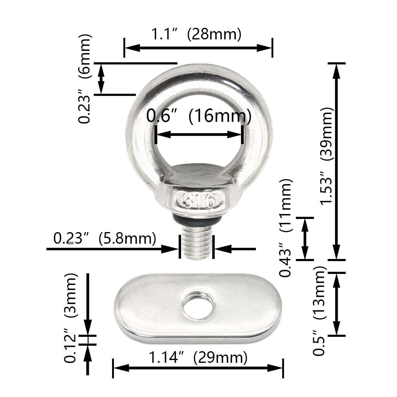 LEQMG Kayak Track Mount Tie Down Eyelet Rail 316 Stainless Steel