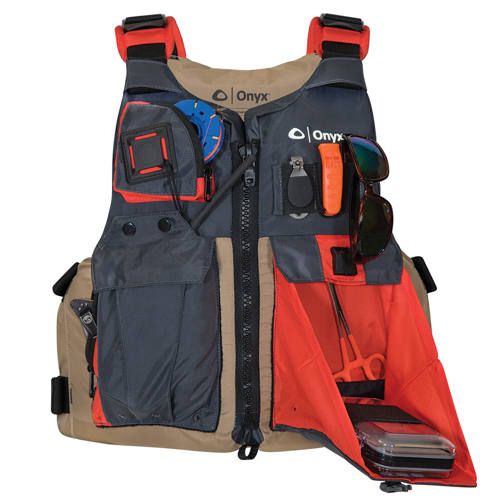 Onyx Outdoor 121700-706-005-17 Kayak Fishing Vest – Adult Oversized – Tan/Grey