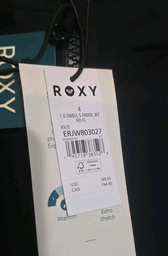 Roxy Womens Swell 1.0mm Paddle Jacket Black Size 4 (XS) NWT
