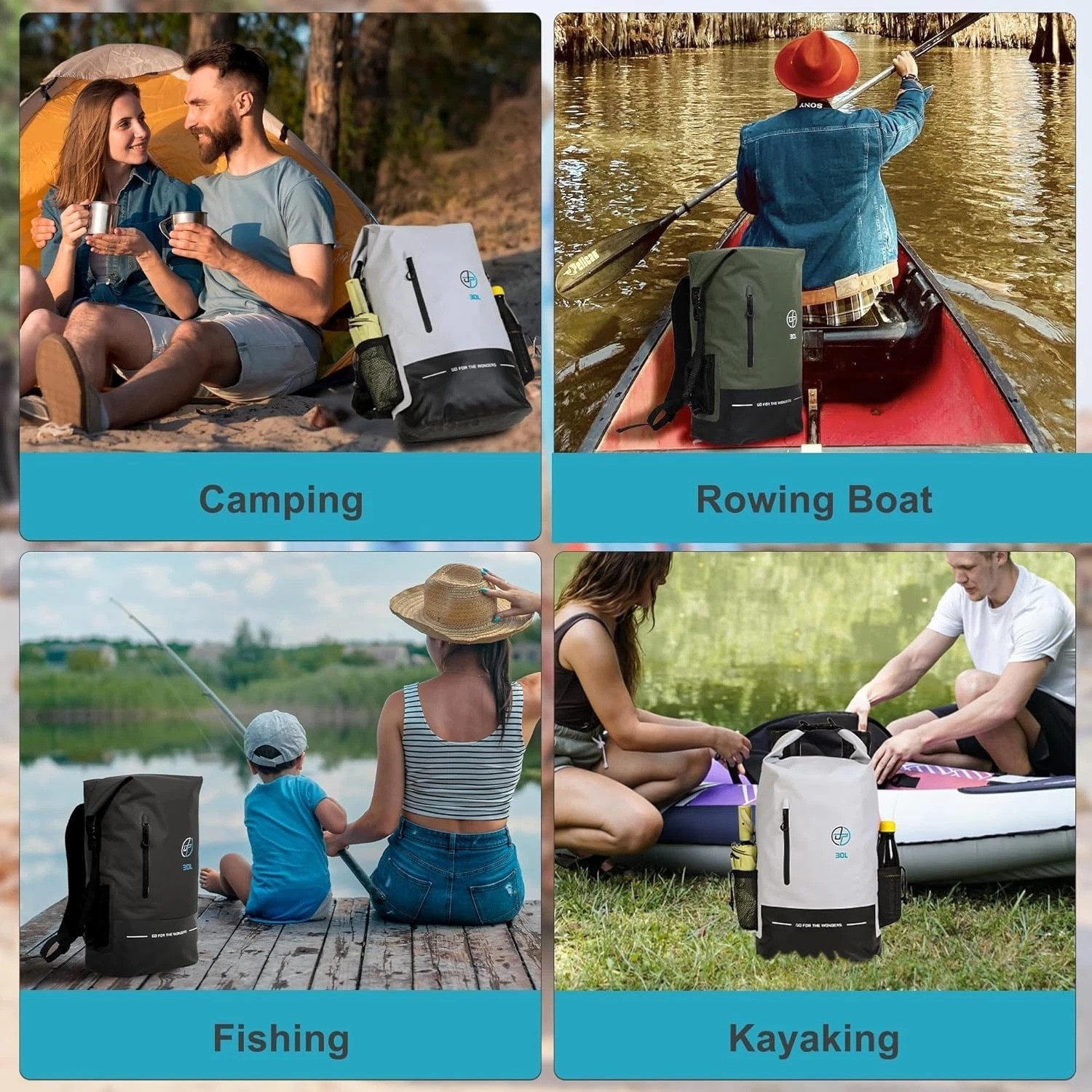 Waterproof Dry Bag 30L for Kayaking Hiking Camping Travel Backpack