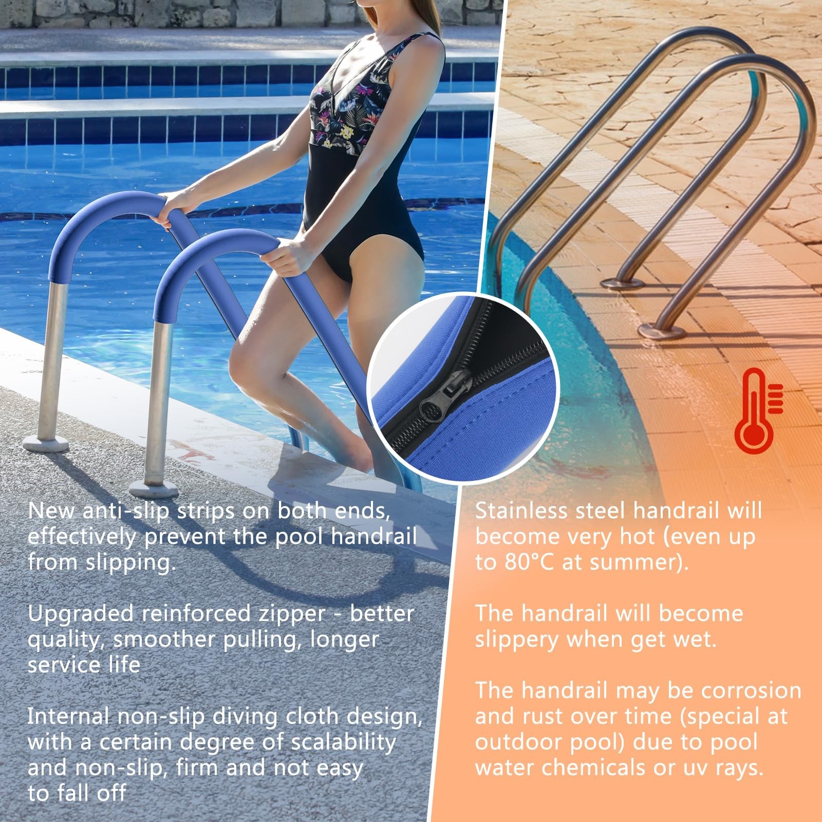 4FT Pool Handrail Cover, 48IN Patio Railing Cover with Zipper, Sleeve for Swi…