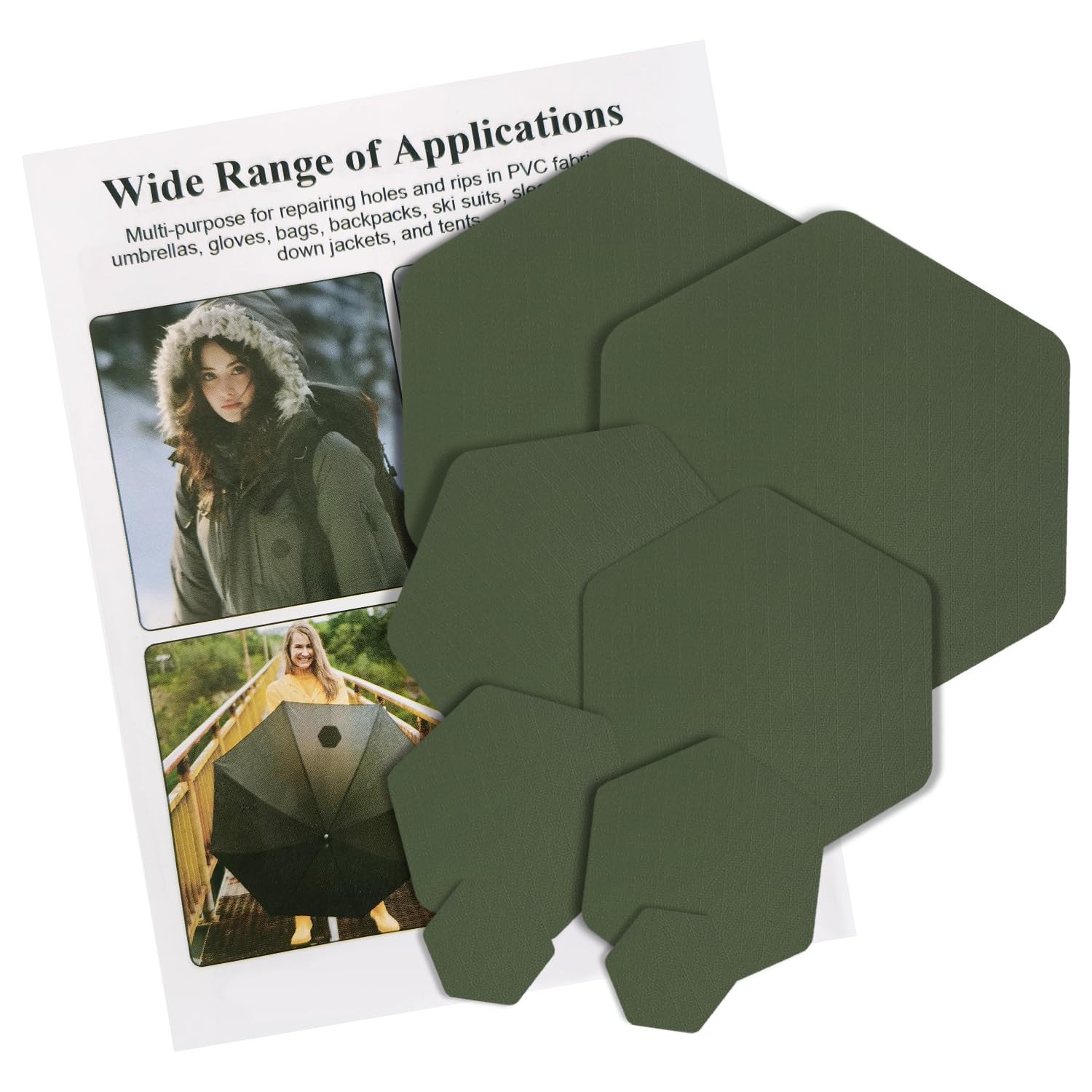 CLINTT 8Pcs Down Jacket Repair Patch, Puffer Hexagon, Army Green, Hexagon