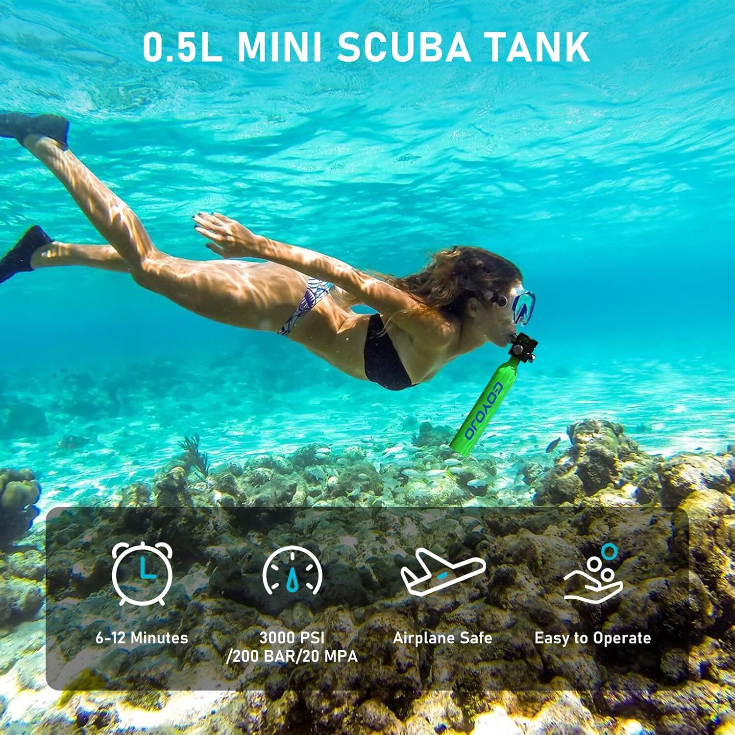 0.5L*2 Bottle Scuba Tank with Pump Reusable Lung Diving Tank Kits 3000PSI Max