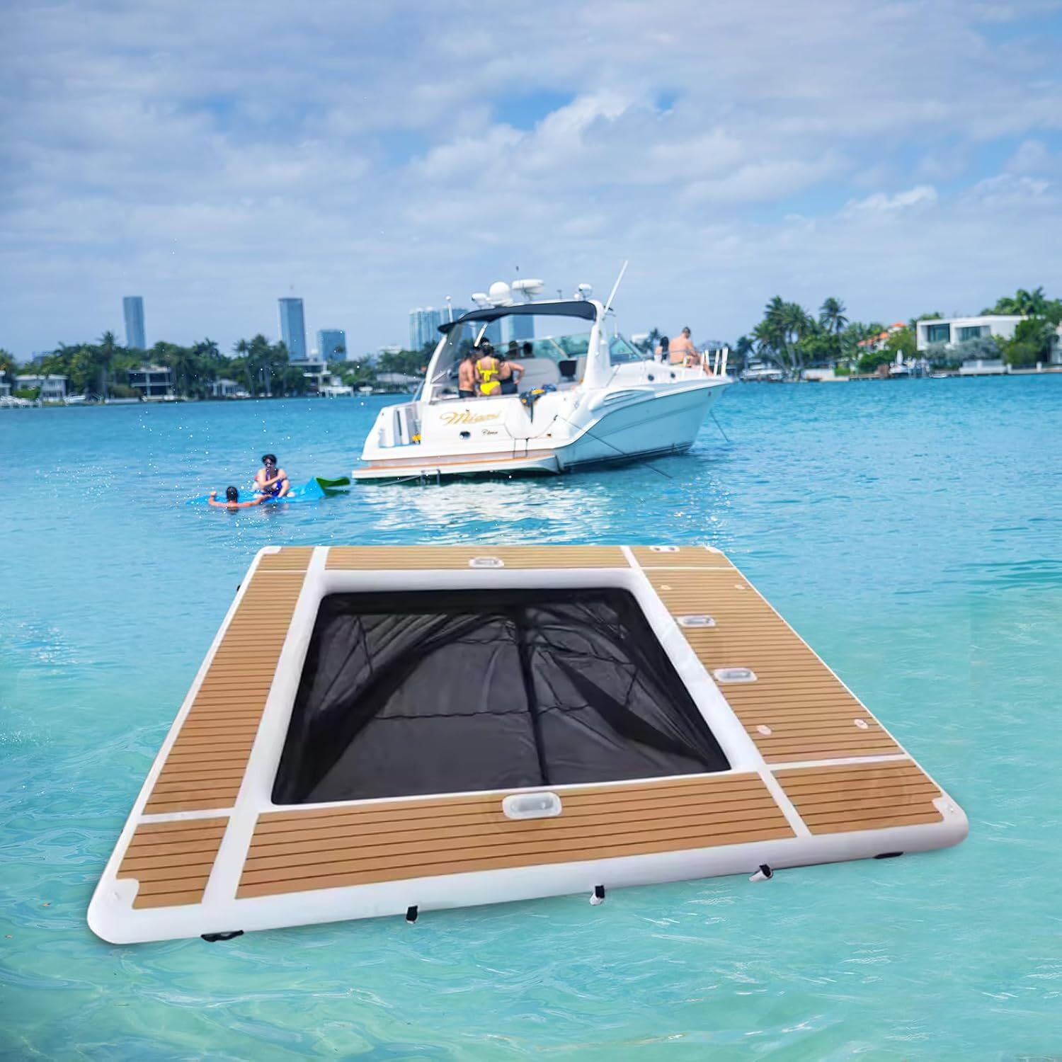 US 14x13ft EVA Inflatable Swimming Pool Yacht Dock Platform For Sea Pool Fun
