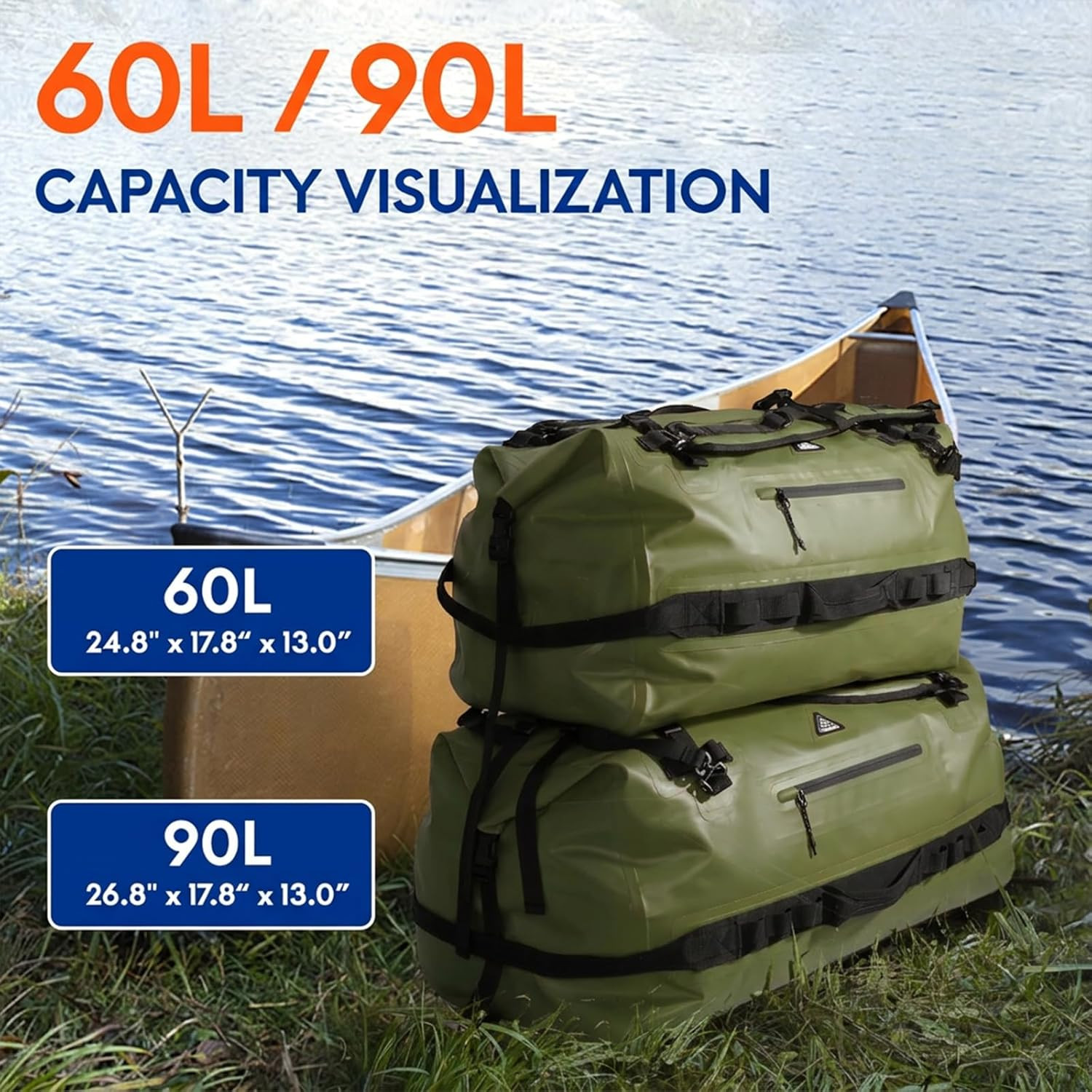 60L/90L Waterproof Dry Duffle Backpack for Boating, Kayaking & Travel