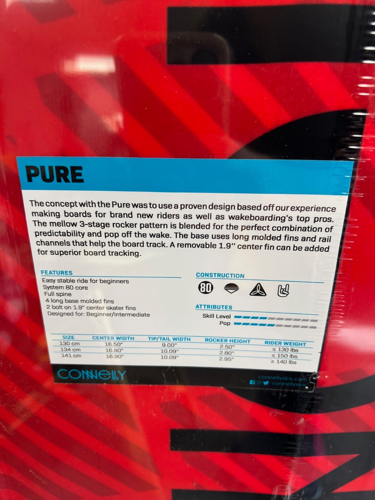 Connelly Pure Wakeboard 134 NIB Sealed 2022 FREE SHIP Novice/Intermediate