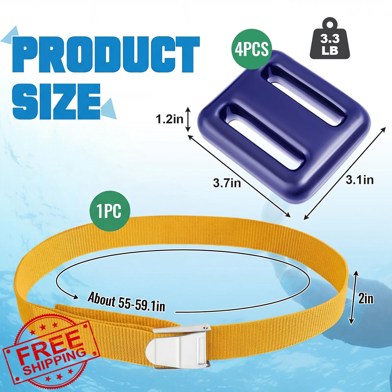 Tellegloww Dive Weights Belt 3.3 Pounds Yellow
