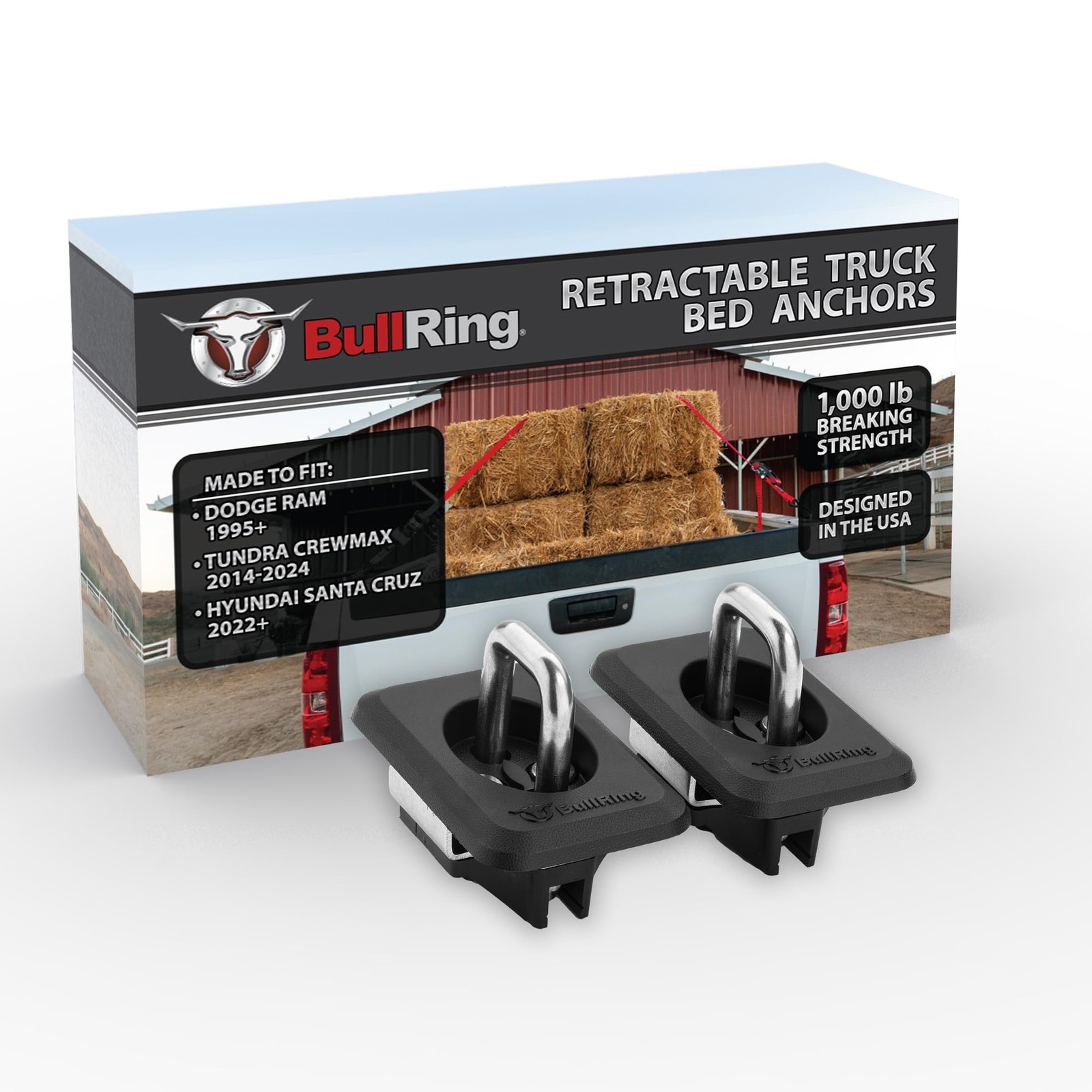 BullRing Retractable Flush-Fit Truck Bed Tie Down Anchors for RAM 1500/2500/3…