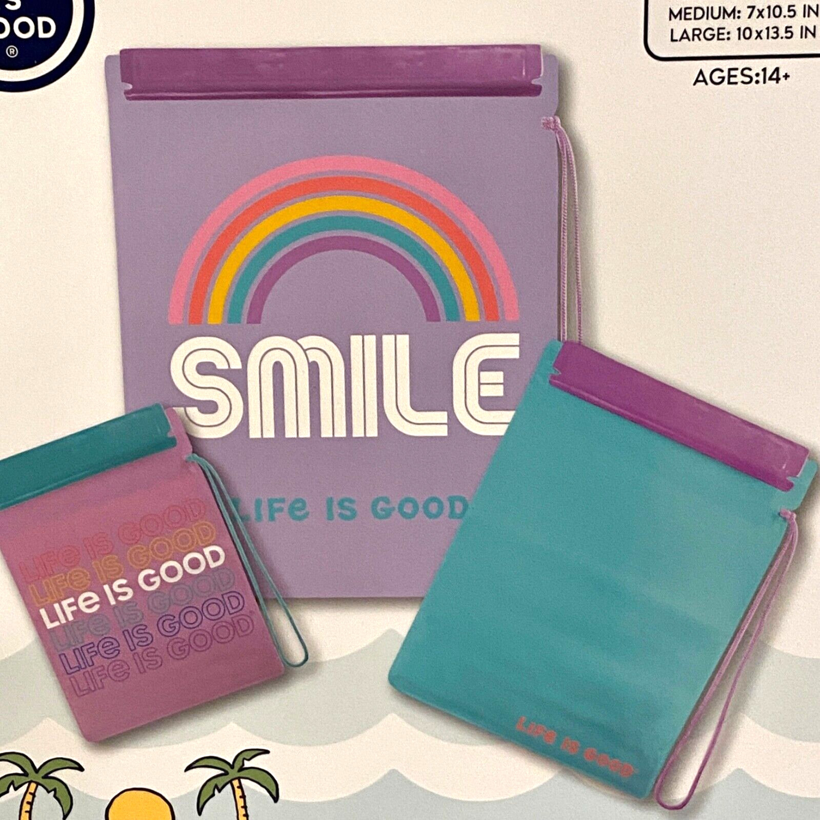 Life Is Good SMILE Set Of Three Water Resistant Dry Bags Various Sizes NIB