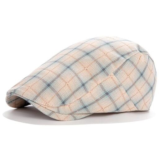 Plaid Newsboy Hats Flat Cap for Men Women Adjustable Medium Lake Blue