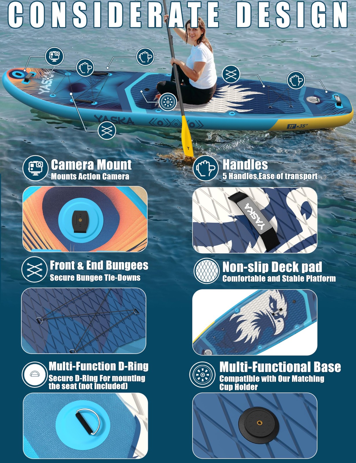 Inflatable Stand up Paddle Board 11ft with Premium SUP Accessories,Extra Wide…