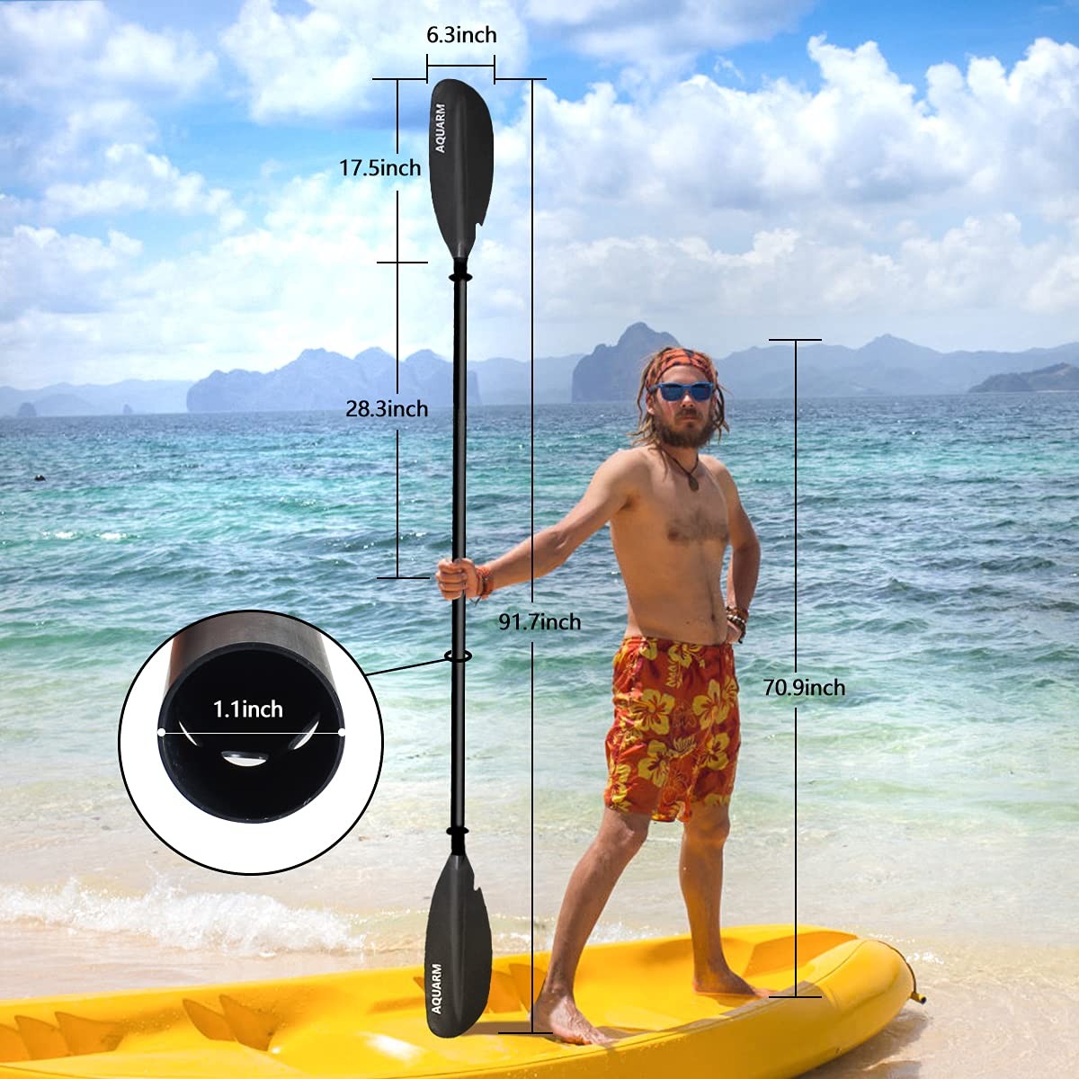 AQUARM Kayak Paddle with Free Paddles Leash, 91.7 inch Lightweight Adjustable…