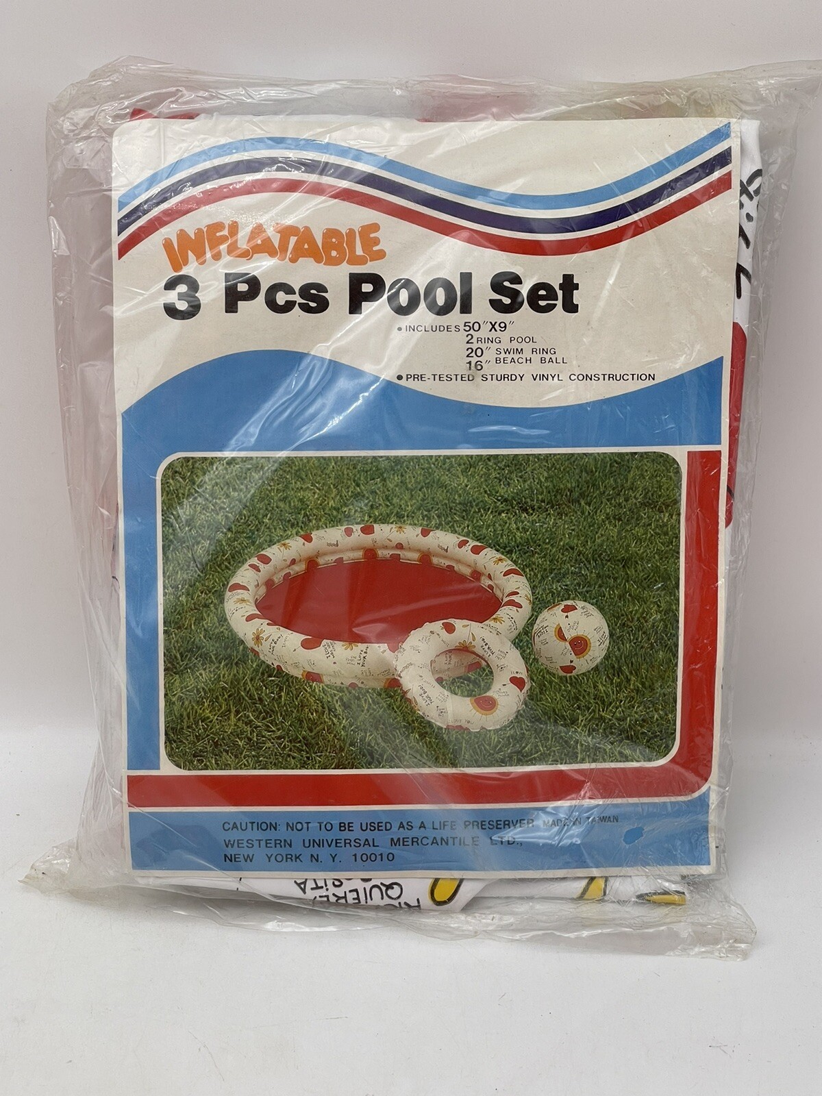 Vintage vinyl Swim Ring Pool Beach Ball Inflatable 3 Piece Set LOVE Rare HTF