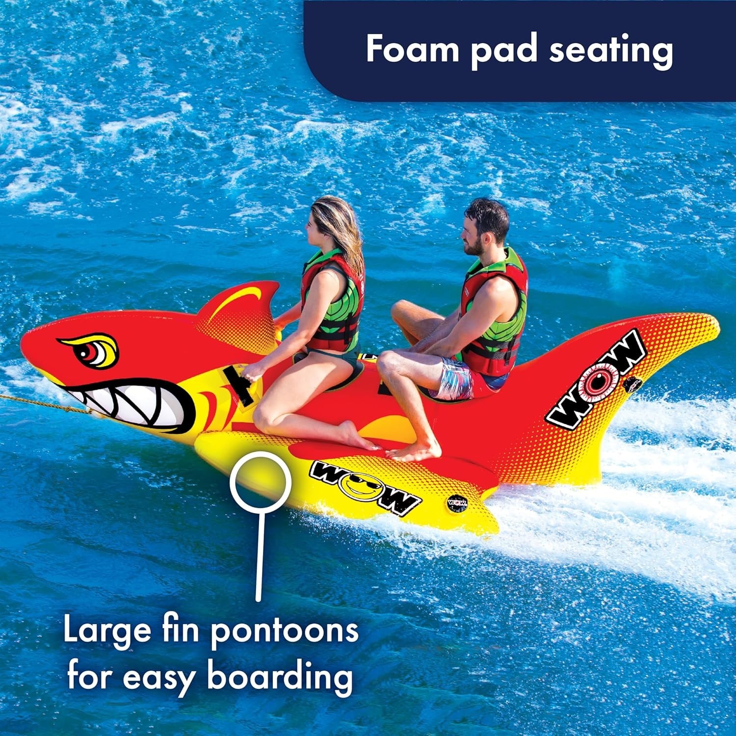 WOW Shark Inflatable Towable Tube for Boating 2-Person