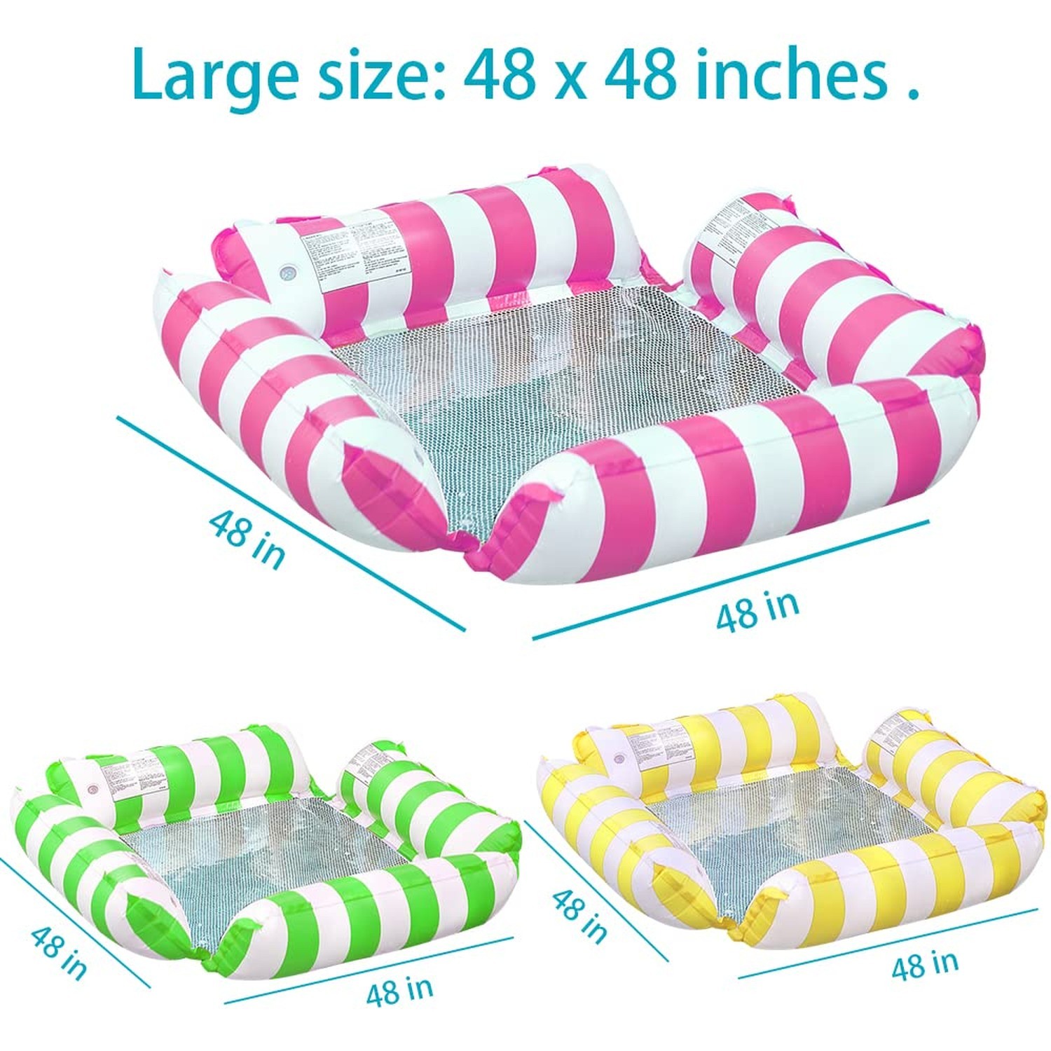 3 Pack Inflatable Pool Chair Float, Water Hammock Lounge Chair, Multi-Purpose…